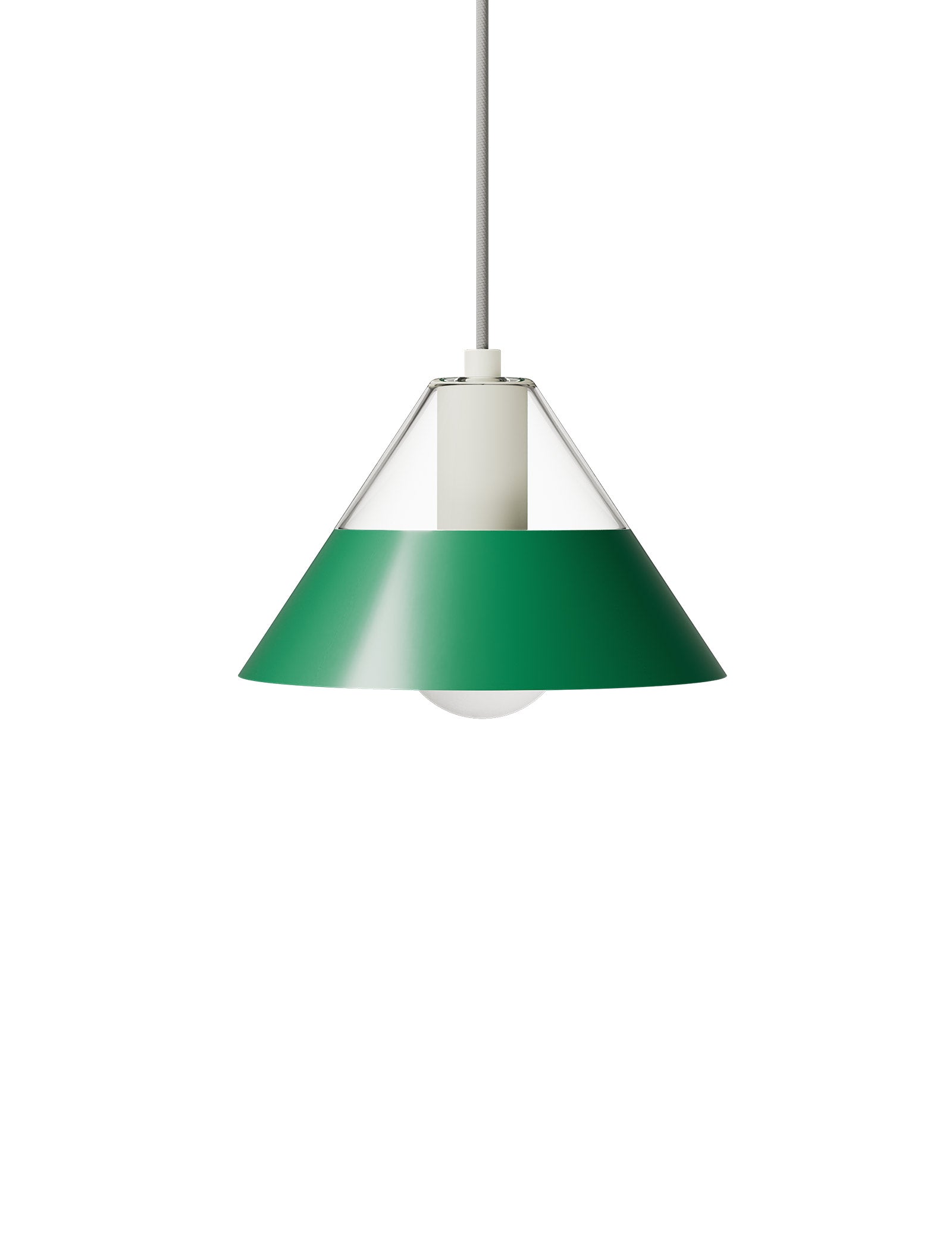 FIFTY FIFTY Lamp with clear glass top and green metal shade providing balanced ambient and focused lighting.