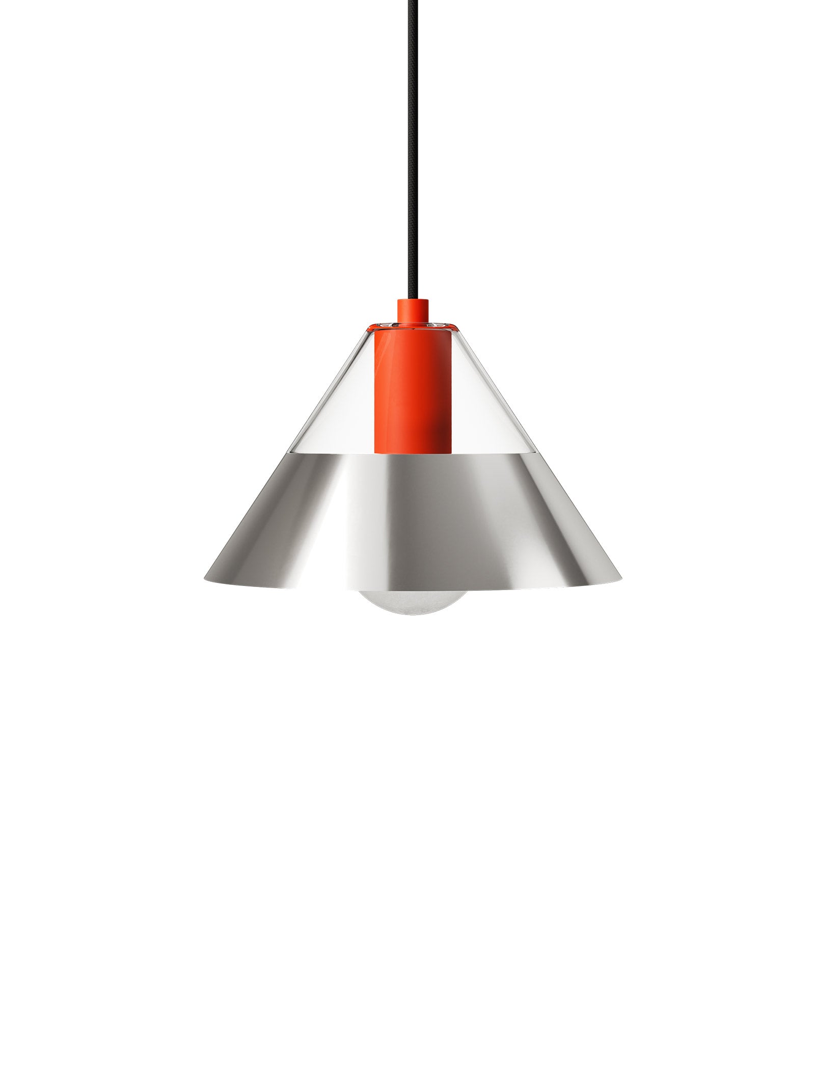 FIFTY FIFTY Lamp with glass upper shade and metal lower shade directing light where needed in sleek design.