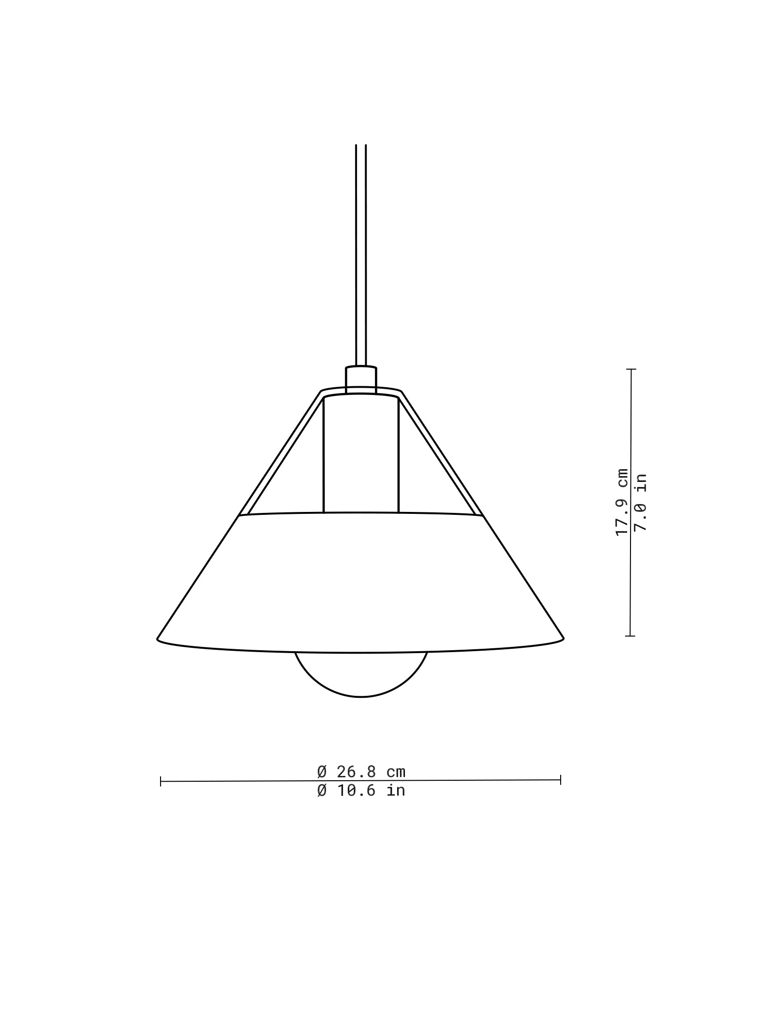 FIFTY FIFTY Lamp with a glass top shade and metal bottom shade, measuring 10.6 inches wide and 7.04 inches tall.