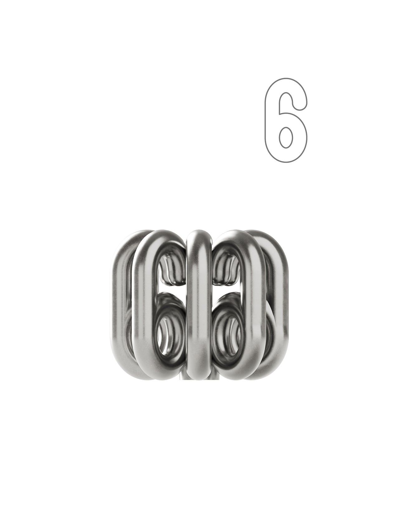 DIGIT SIX Candlestick in polished aluminum with a modern geometric tubular design, elegant and sculptural centerpiece.