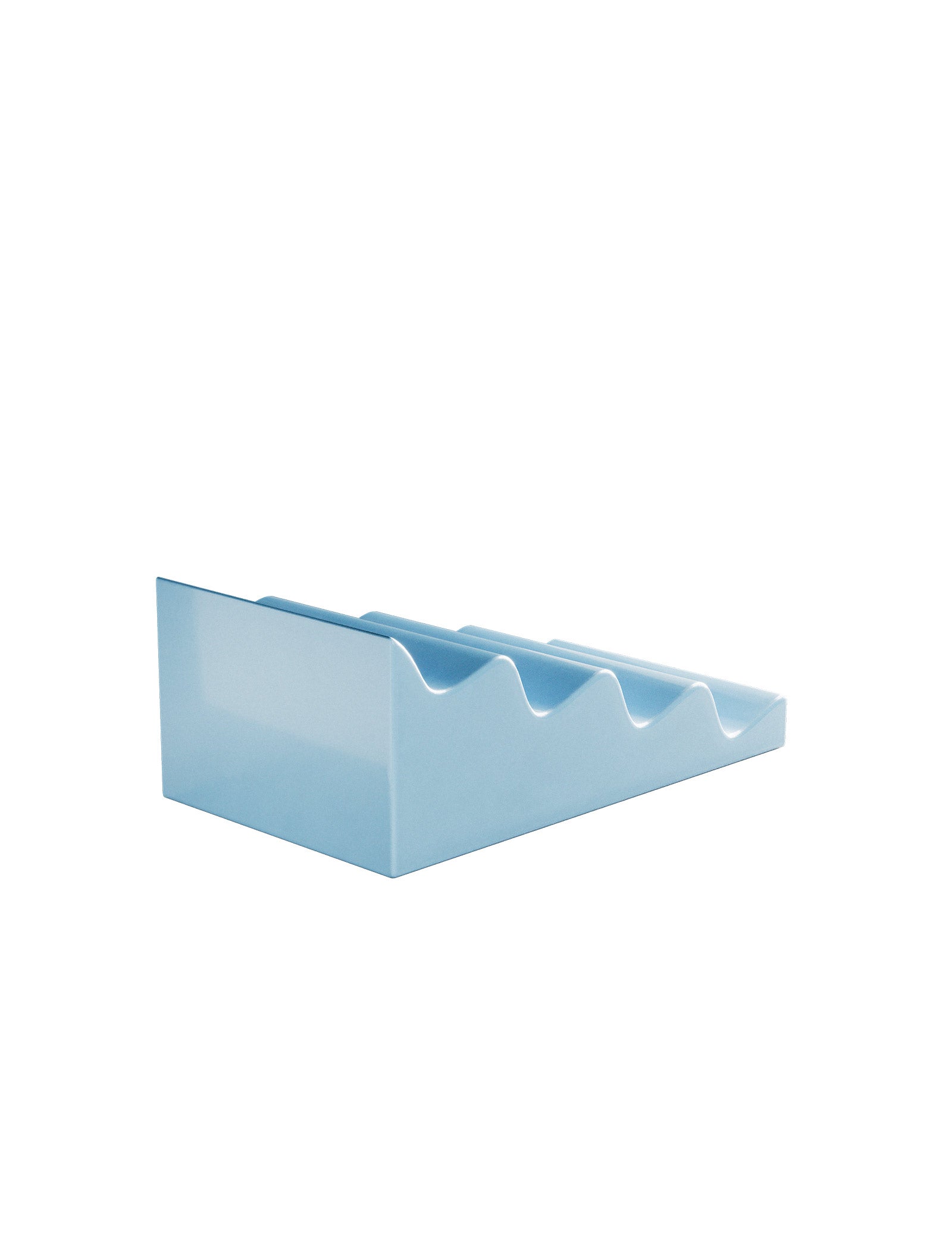 CASCADE Fruit Stand in light blue ceramic holds apples and pears separately to prevent bruising.