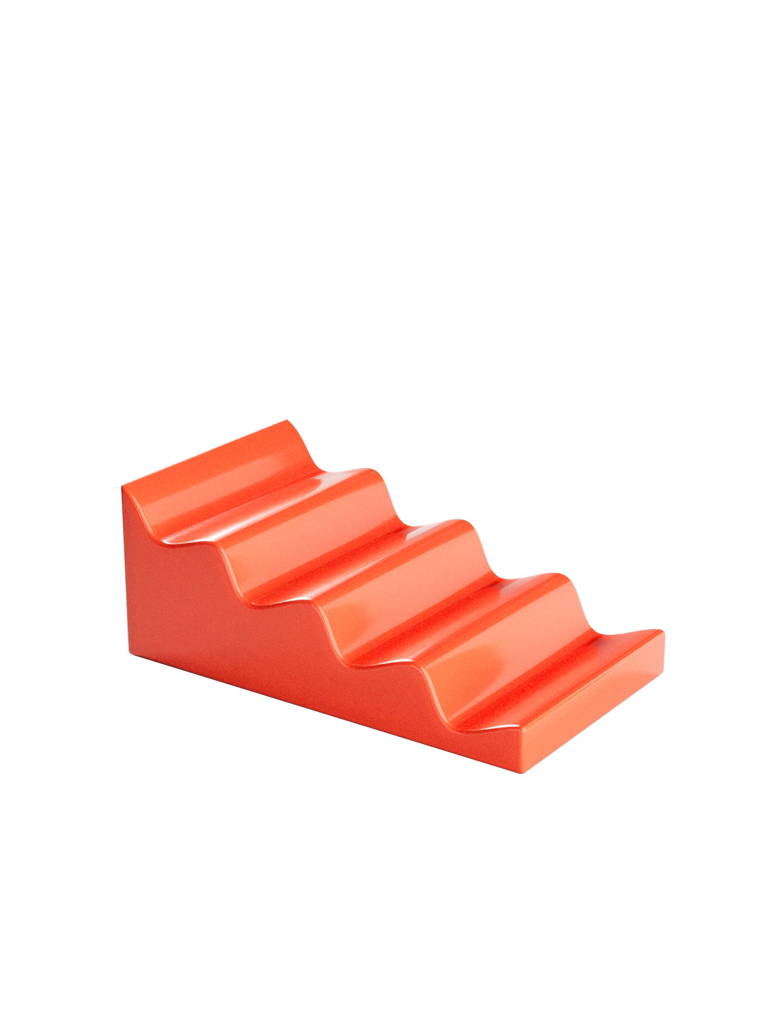 CASCADE Fruit Stand ceramic tiered fruit holder in vibrant orange, designed to prevent bruising and overcrowding.