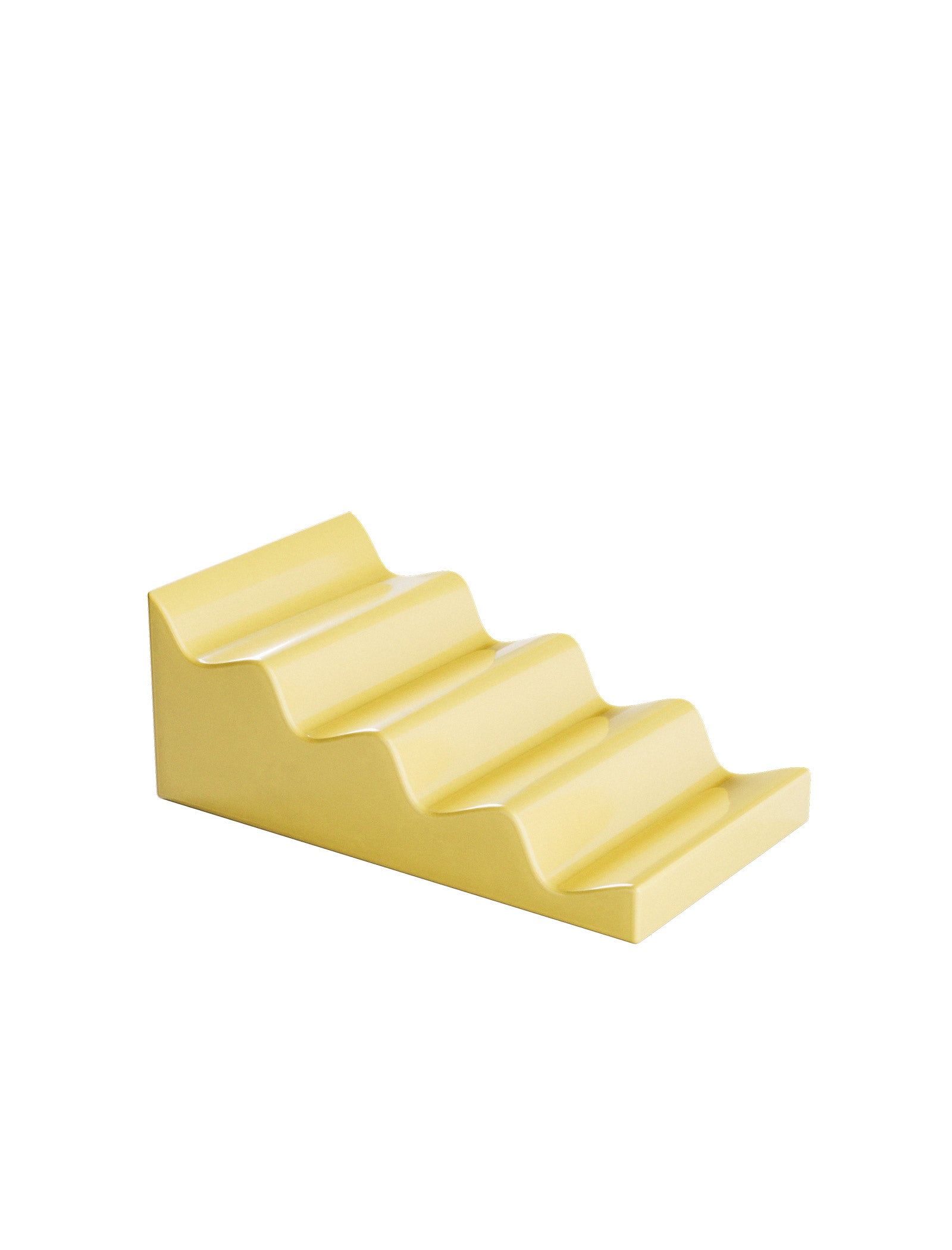 CASCADE Fruit Stand in yellow ceramic with stepped design to display fruit without crowding or pressure marks.