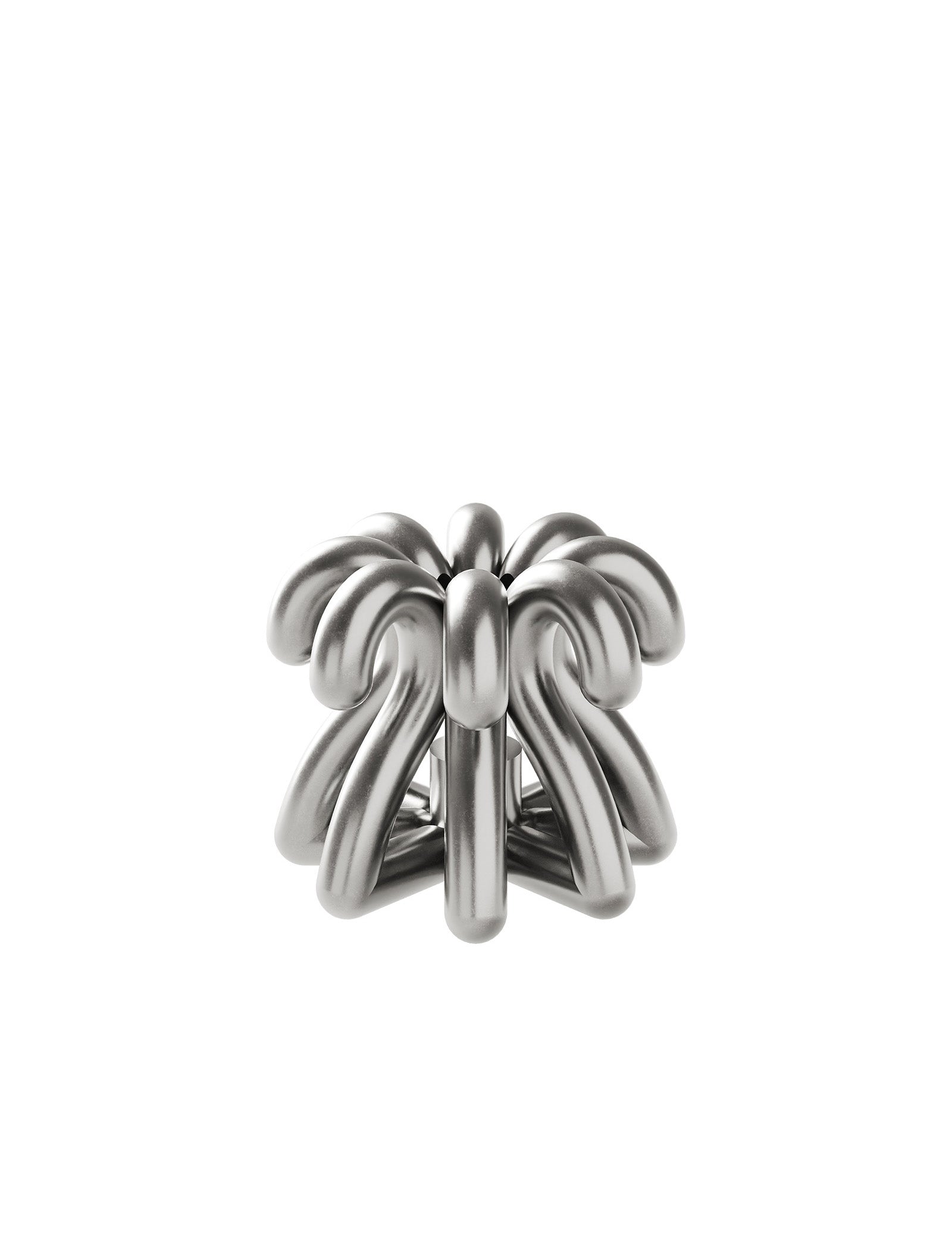 DIGIT TWO Candlestick made of solid raw aluminum with a modern, sculptural, and interconnected design.