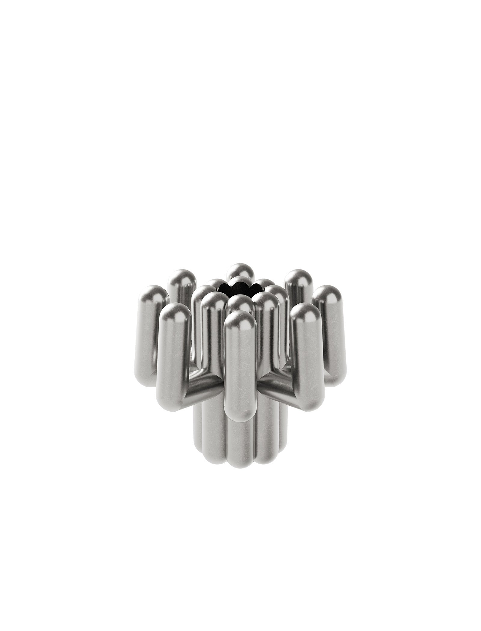 DIGIT FOUR Candlestick made of solid aluminum with a modern, minimalist tubular design in silver finish.