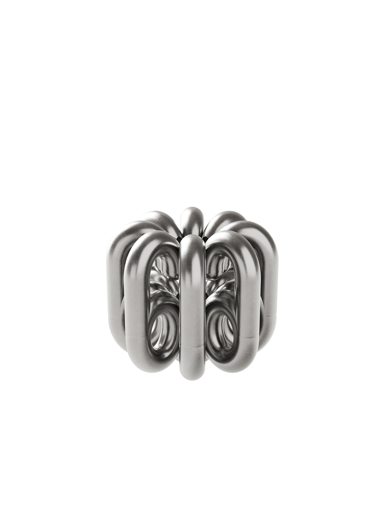 DIGIT SIX Candlestick in polished aluminum with a modern geometric tubular design, elegant and sculptural centerpiece.