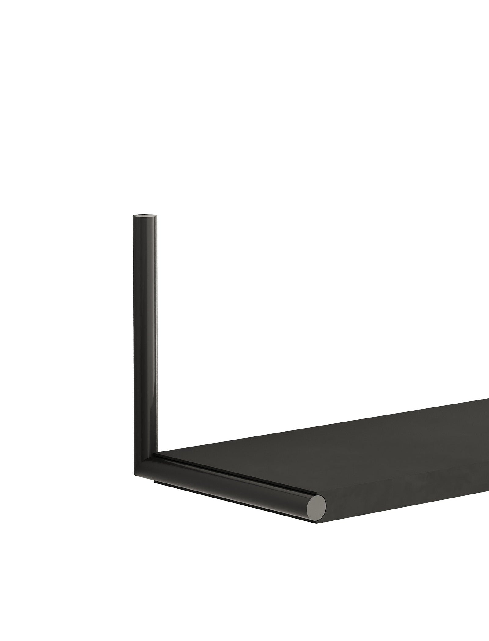 Minimalist black metal ELLE Shelf – Color in L-shape, designed for flexible mounting to hold books, pictures, and memories.