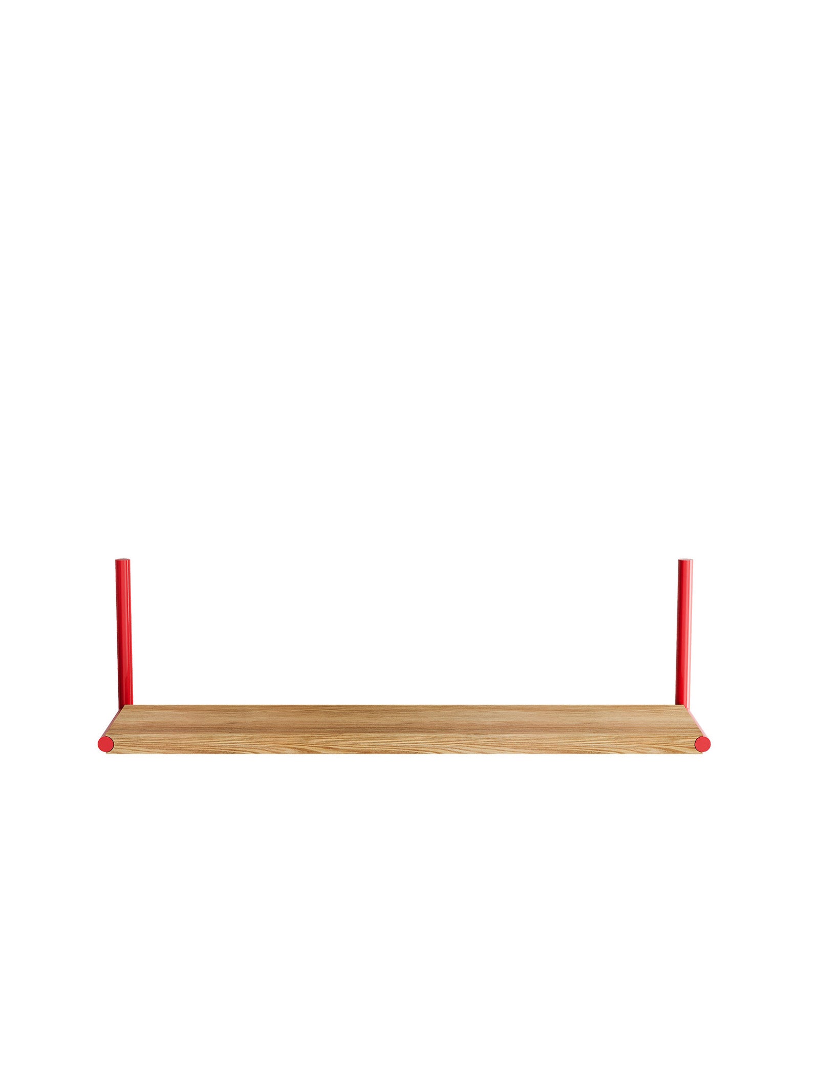ELLE Shelf with adjustable red metal supports and wooden plank, perfect for books, pictures, and memories.