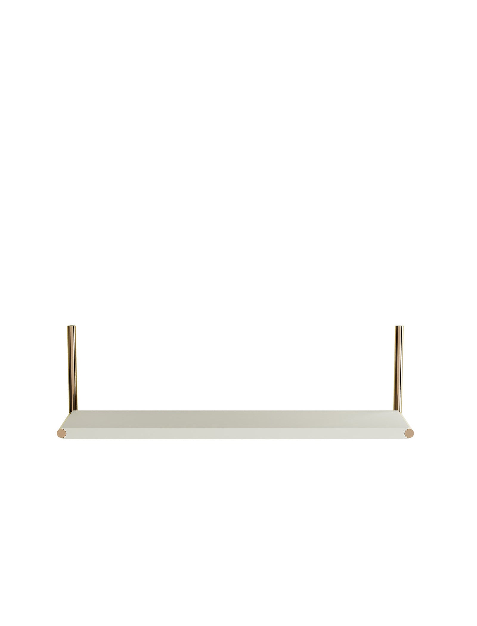 Minimalist white ELLE Shelf – Color mounted with brass supports, perfect for books, pictures, and memories, expandable design.