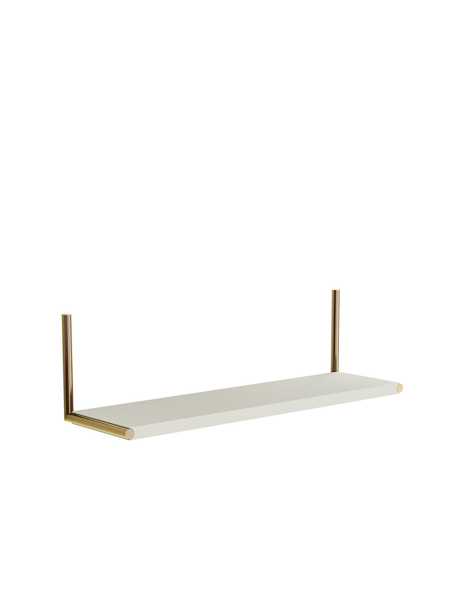 ELLE Shelf – Color with gold brackets and white shelf, adjustable for books, pictures, and memories.