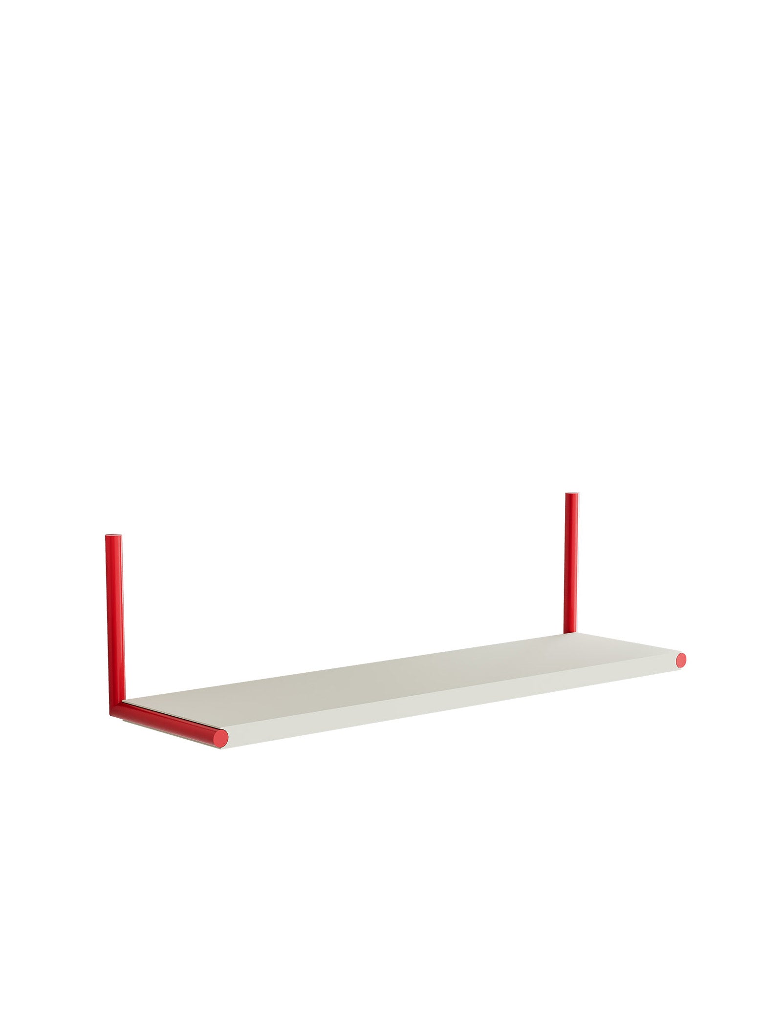 ELLE Shelf – Color featuring a white shelf with red brackets, adjustable for mounting up or down to hold books and decor.