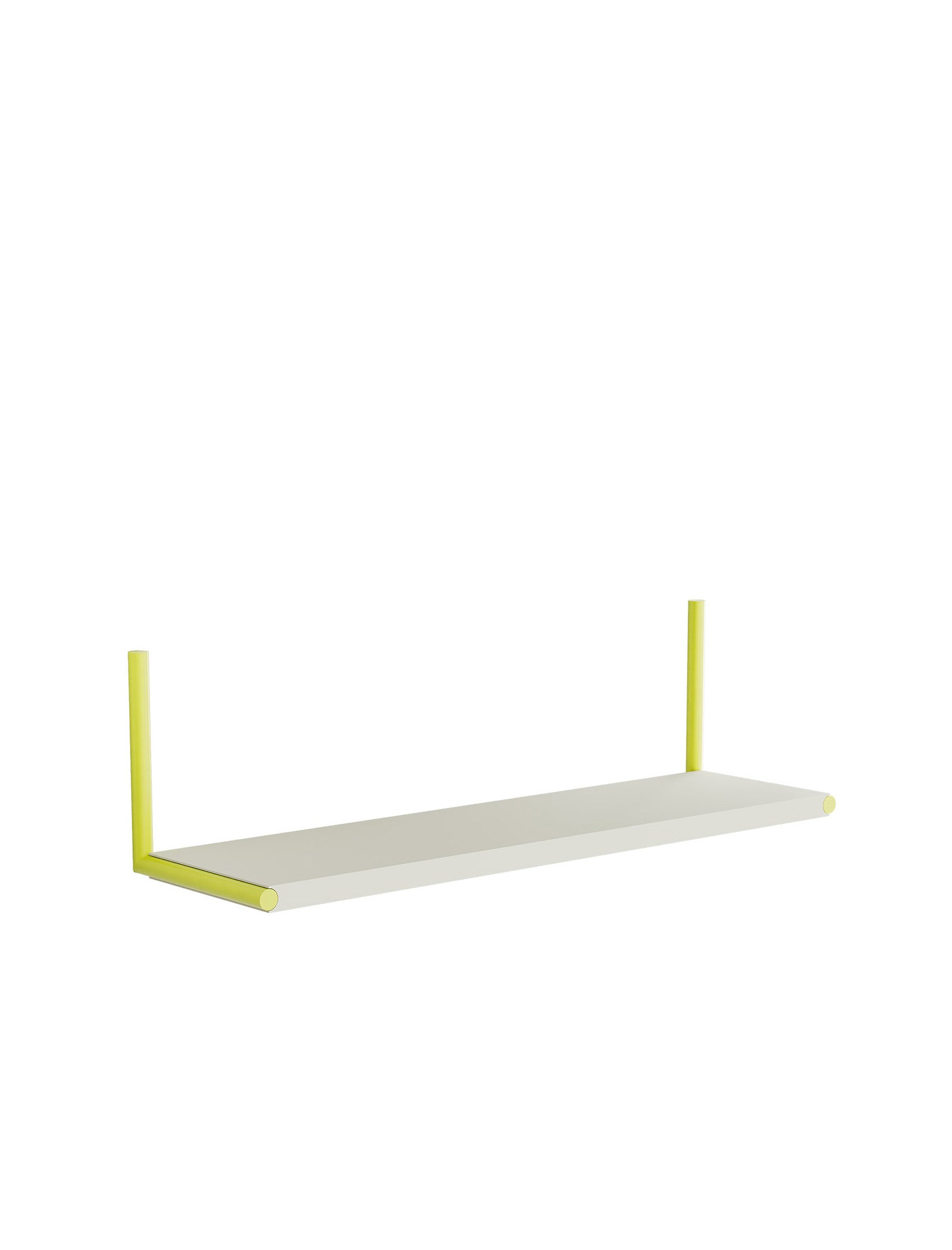 ELLE Shelf – Color wall-mounted minimalist shelf with yellow brackets and white platform for books and decor.
