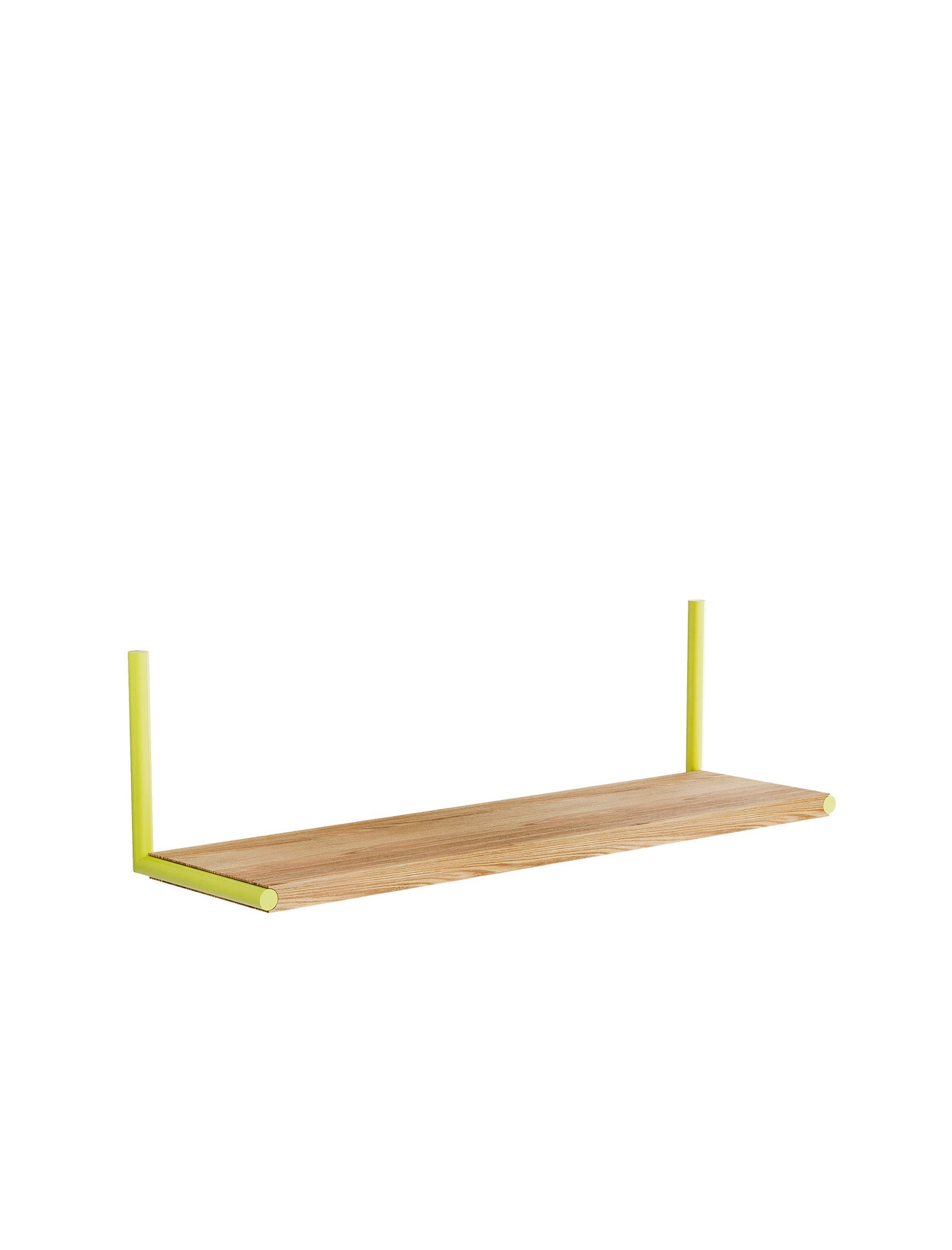 ELLE Shelf wooden wall shelf with yellow supports, adjustable up or down for books, pictures, and memories storage.