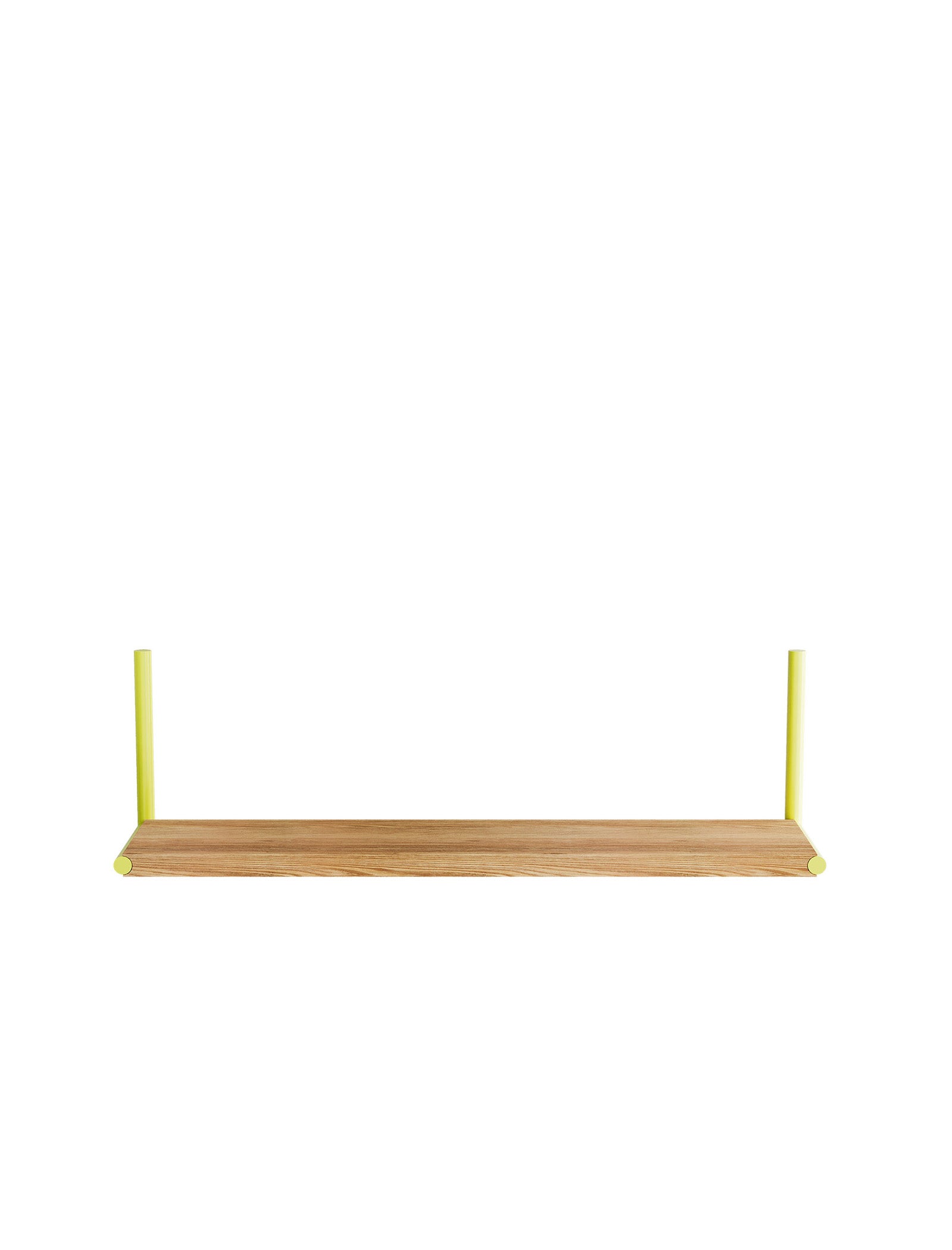 ELLE Shelf wooden wall shelf with yellow vertical supports, adjustable for versatile storage and display options.