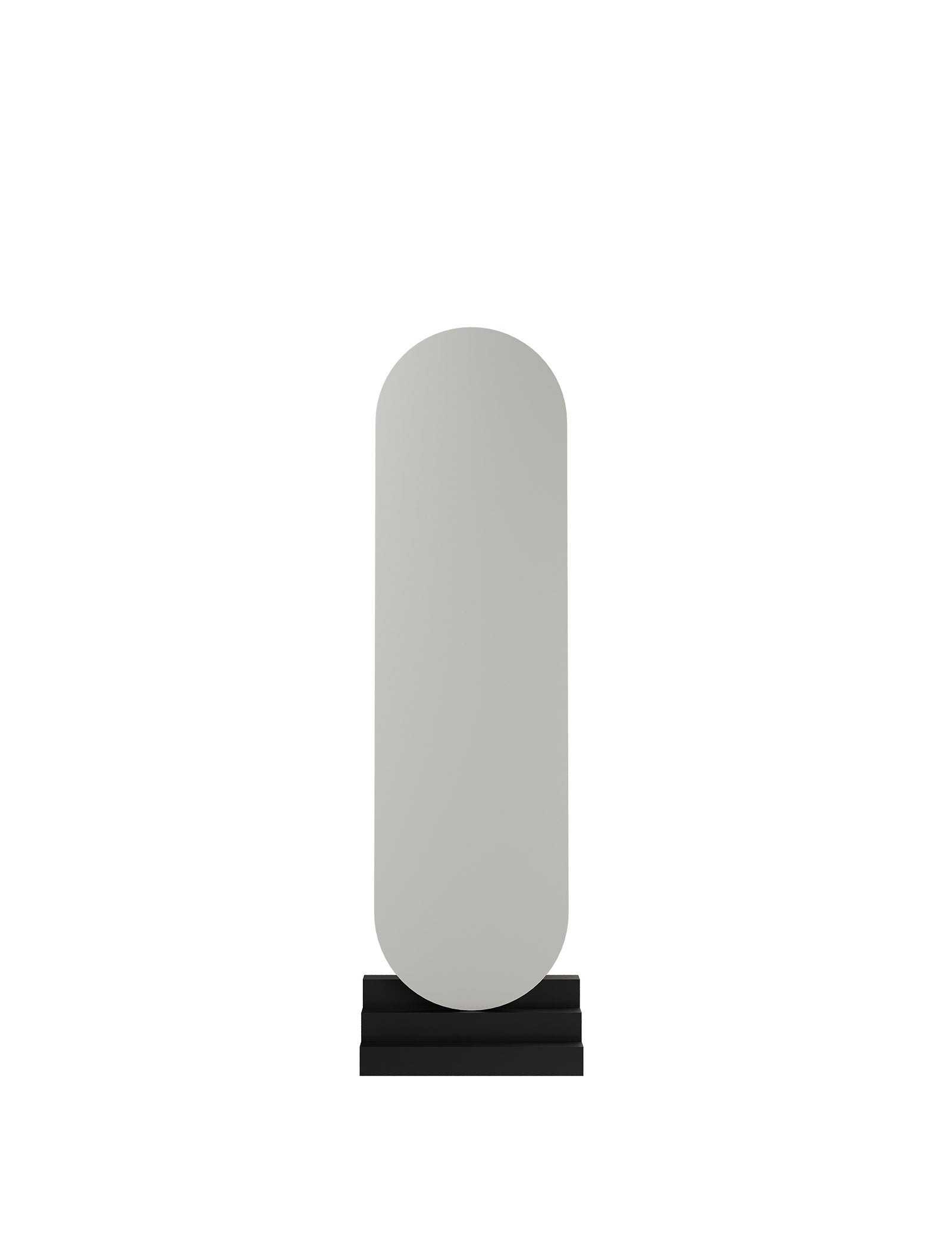 NONCHALANT Mirror L with rounded edges, leaning effortlessly on a black base, available in seven vibrant colors.