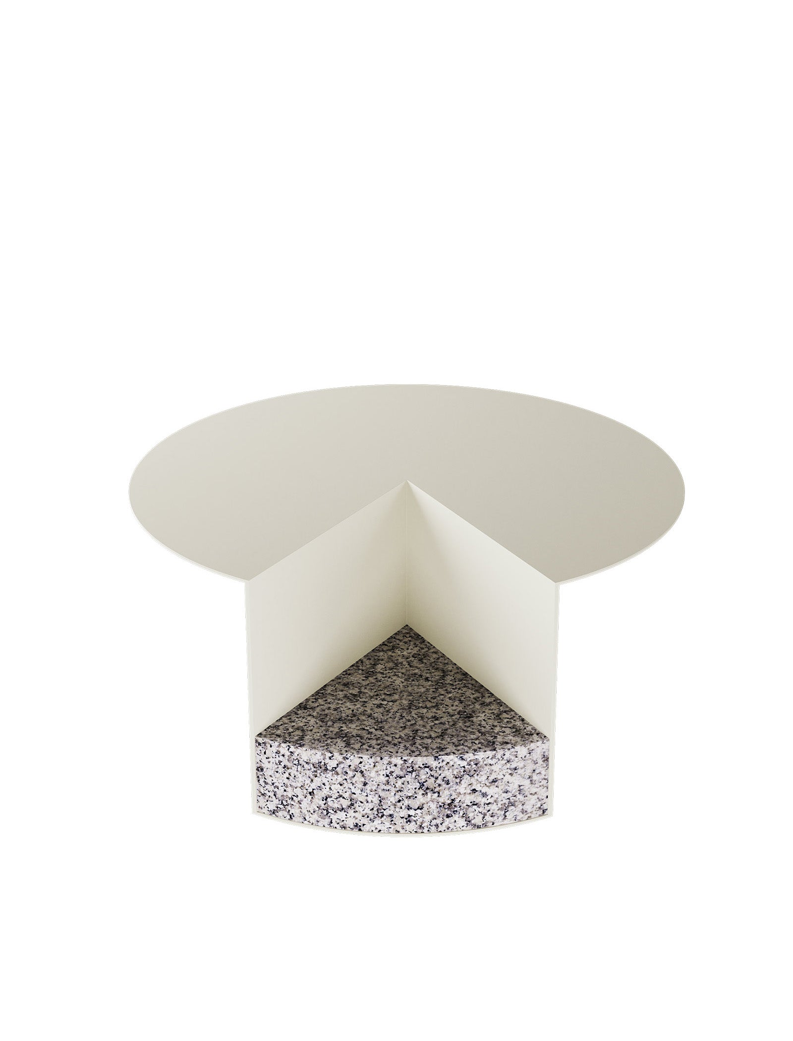 PAC Side Table - 450 with a round aluminum top and a massive granite base inspired by Pac-Man design.