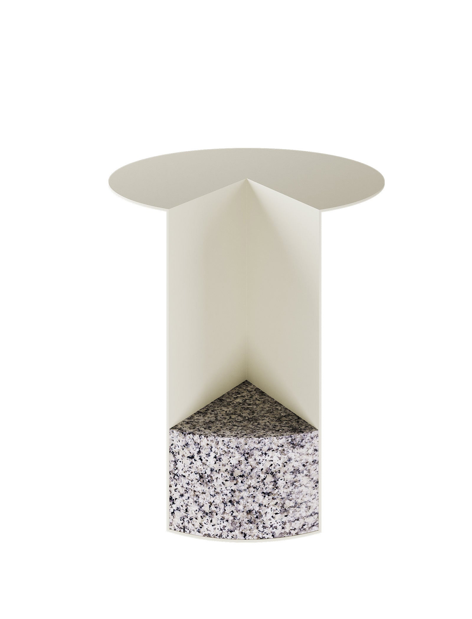 PAC Side Table - 700 with round aluminum top and massive granite base in modern contrasting design.