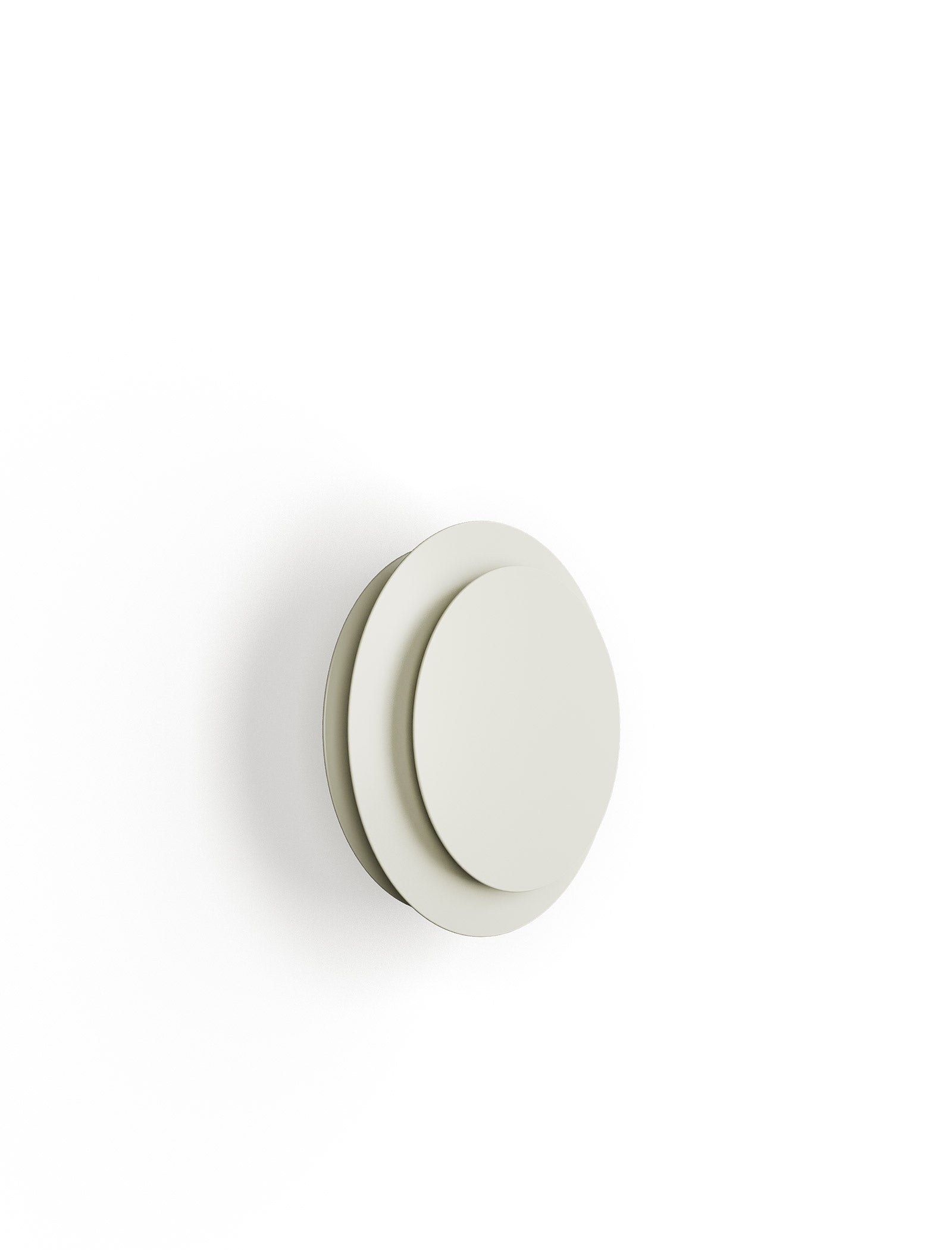 Minimalist round wall hook in light color with layered design, ACCORDION Hook - L3 for hanging jackets and bags.