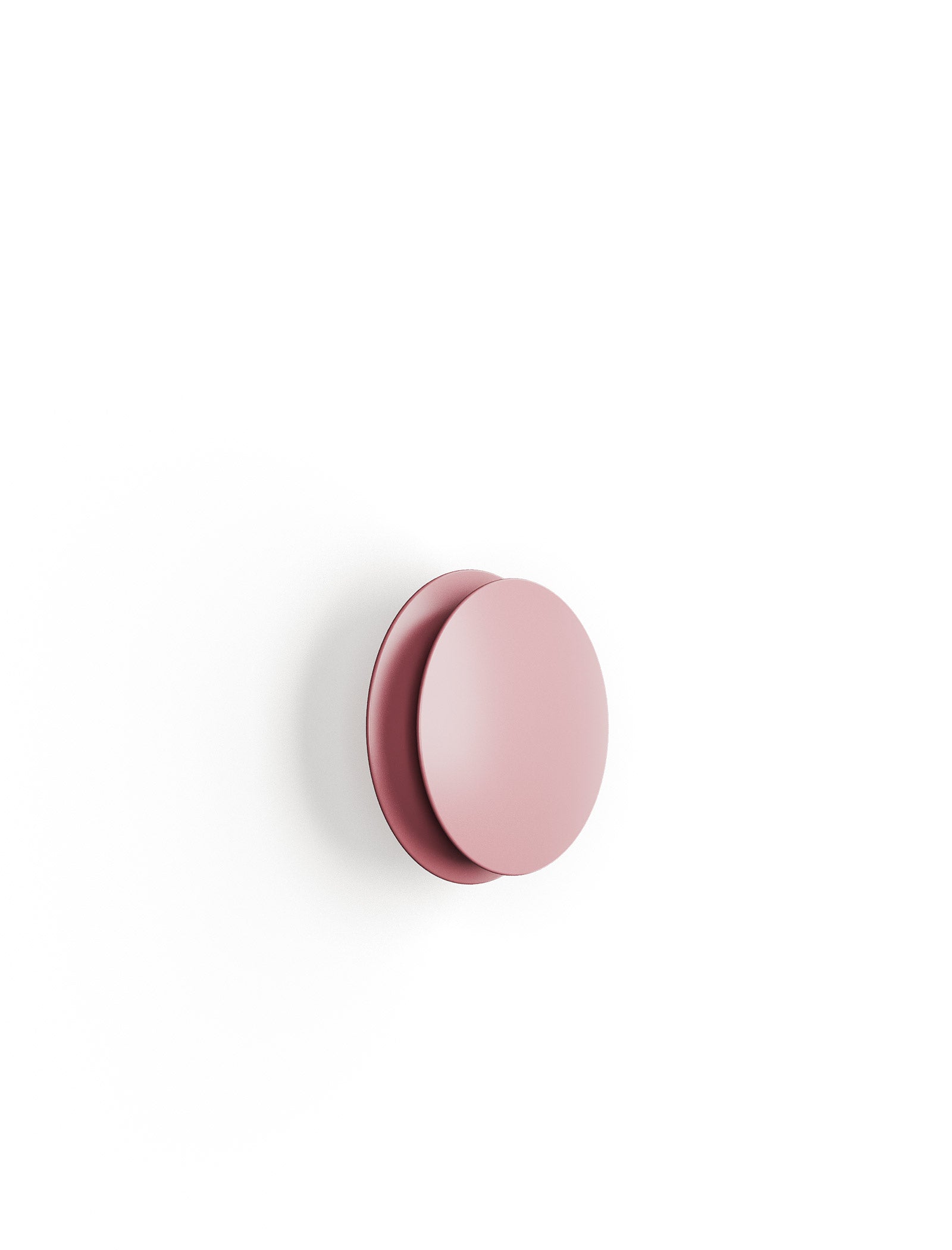 ACCORDION Hook - M1 in muted pink, round minimalist wall hook for hanging jackets and bags.