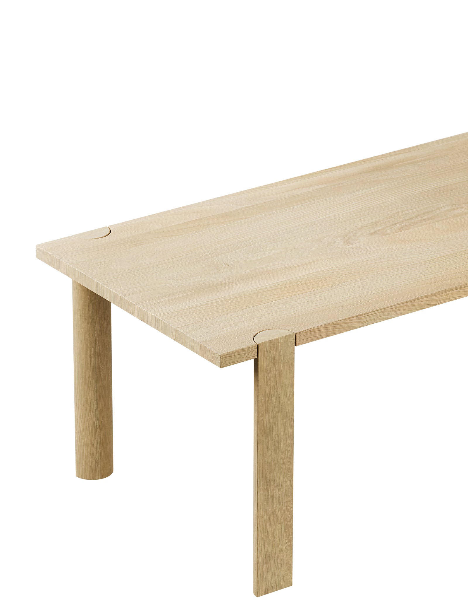 EVERYDAY Table made of solid wood with four rounded legs and a smooth light wood tabletop in natural finish.