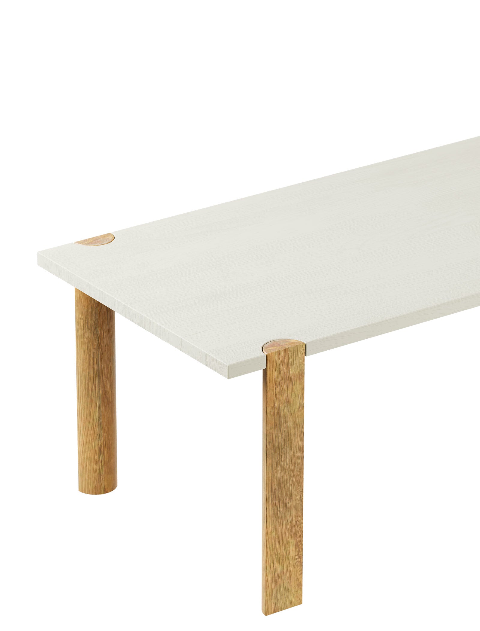 EVERYDAY Table – Color with solid wood top and four rounded wooden legs showing end grain on surface.