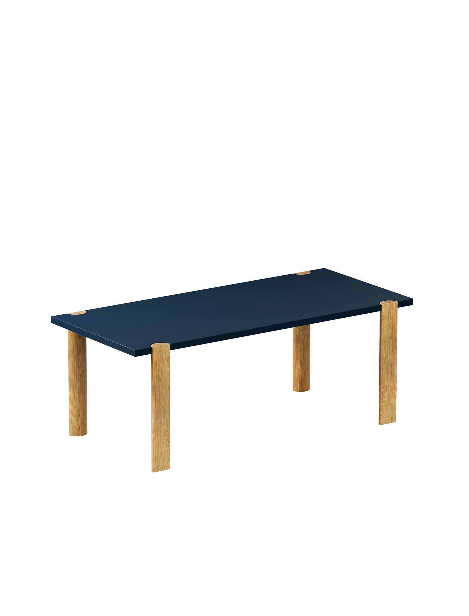 EVERYDAY Table – Color with solid wood legs and a navy blue rectangular tabletop for everyday use.