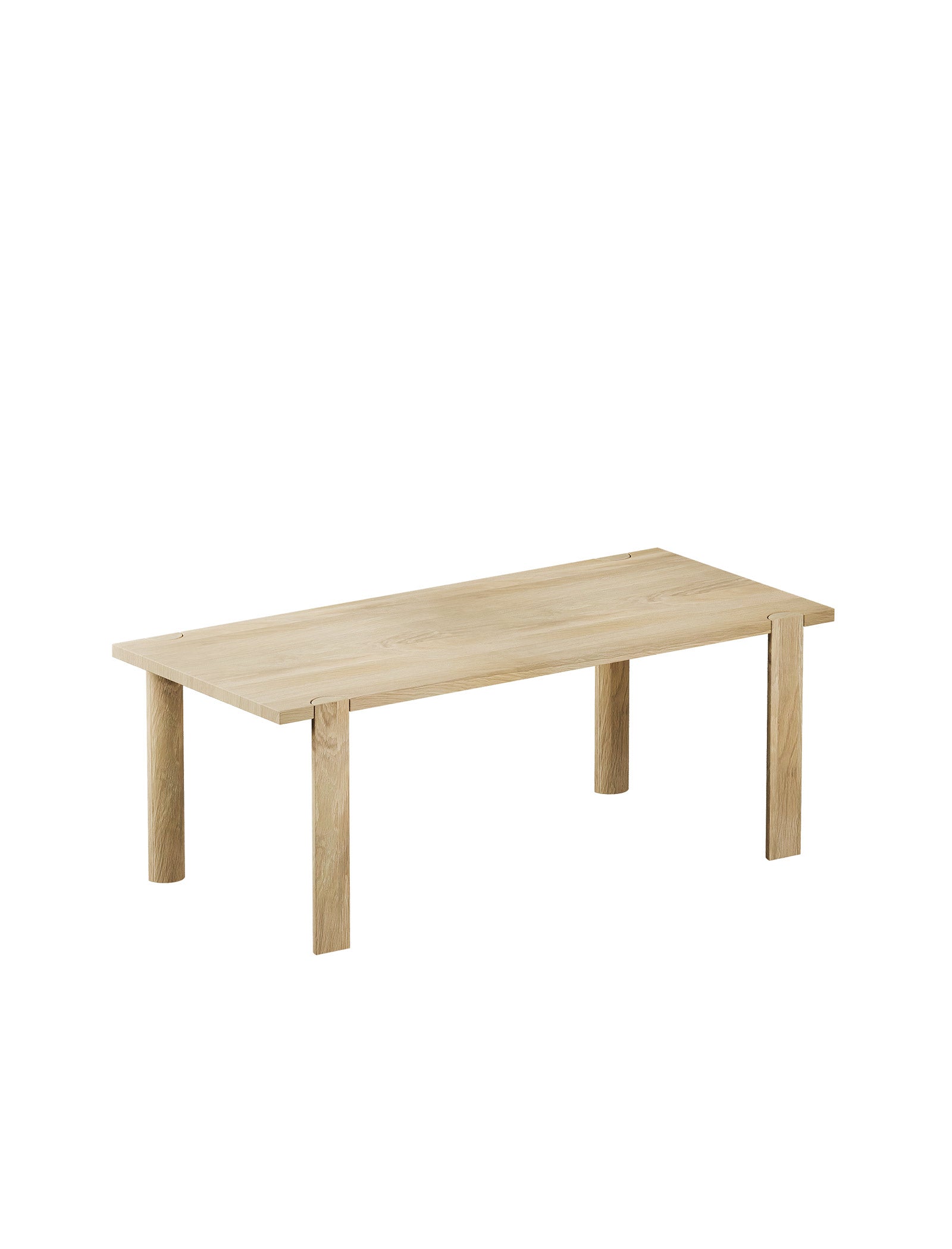 EVERYDAY Table made of solid wood with four round legs, showcasing natural wood grain on the tabletop.