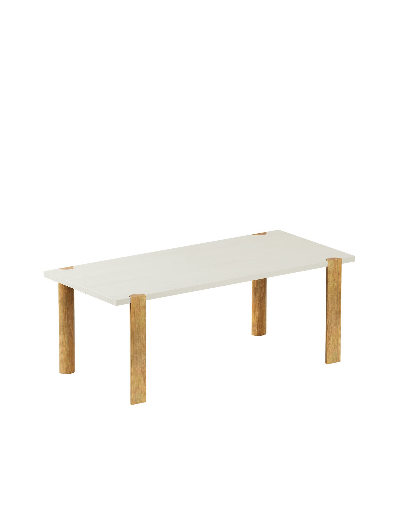 EVERYDAY Table – Color with solid wood top and four rounded wooden legs, featuring natural wood accents on top corners.