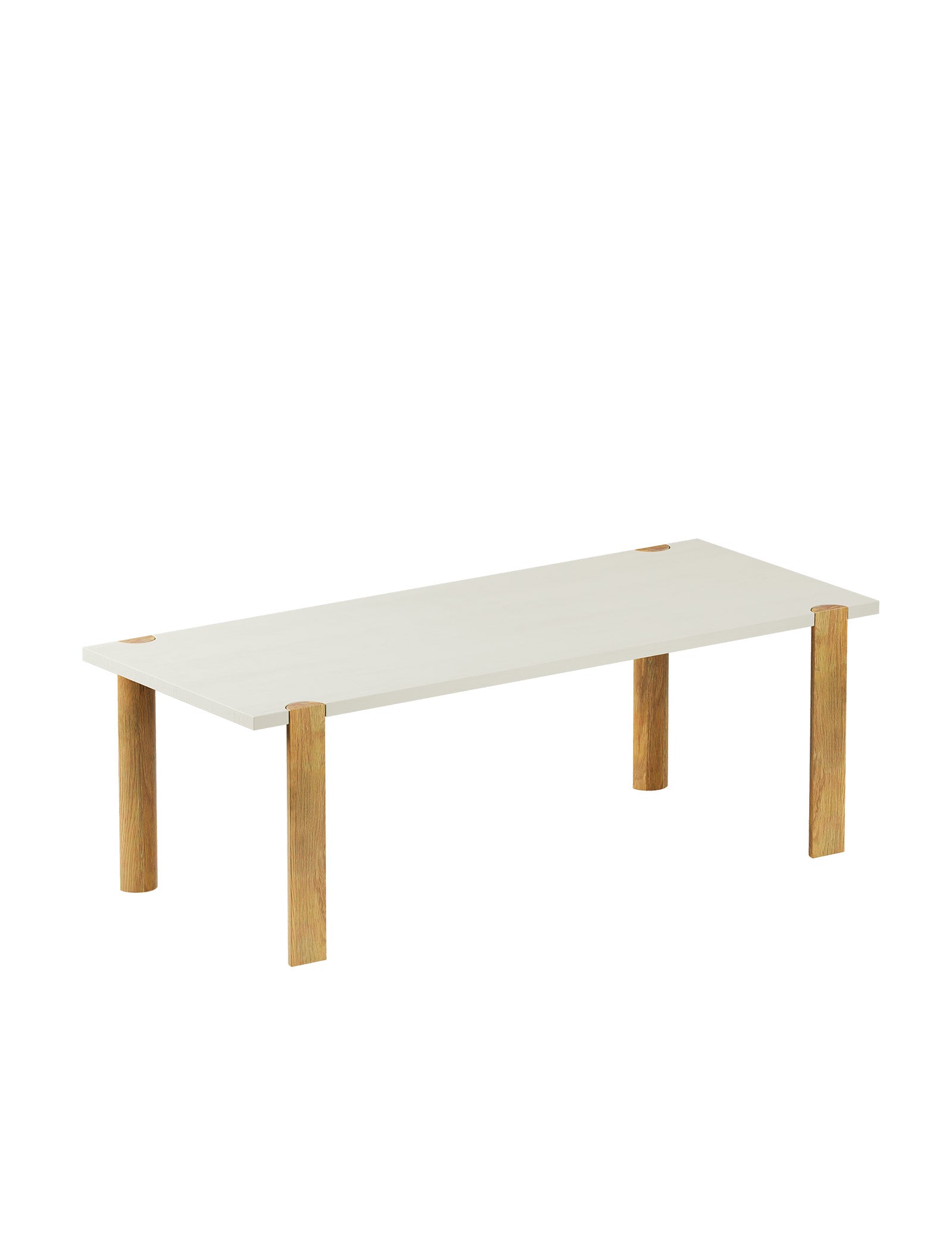 EVERYDAY Table – Color with solid wood top in light color and four rounded wooden legs for everyday use.