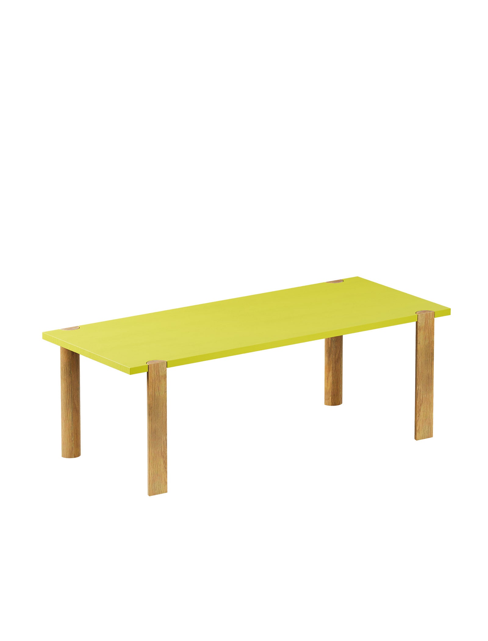 EVERYDAY Table – Color with a vibrant yellow solid wood top and four rounded wooden legs, perfect for everyday use.
