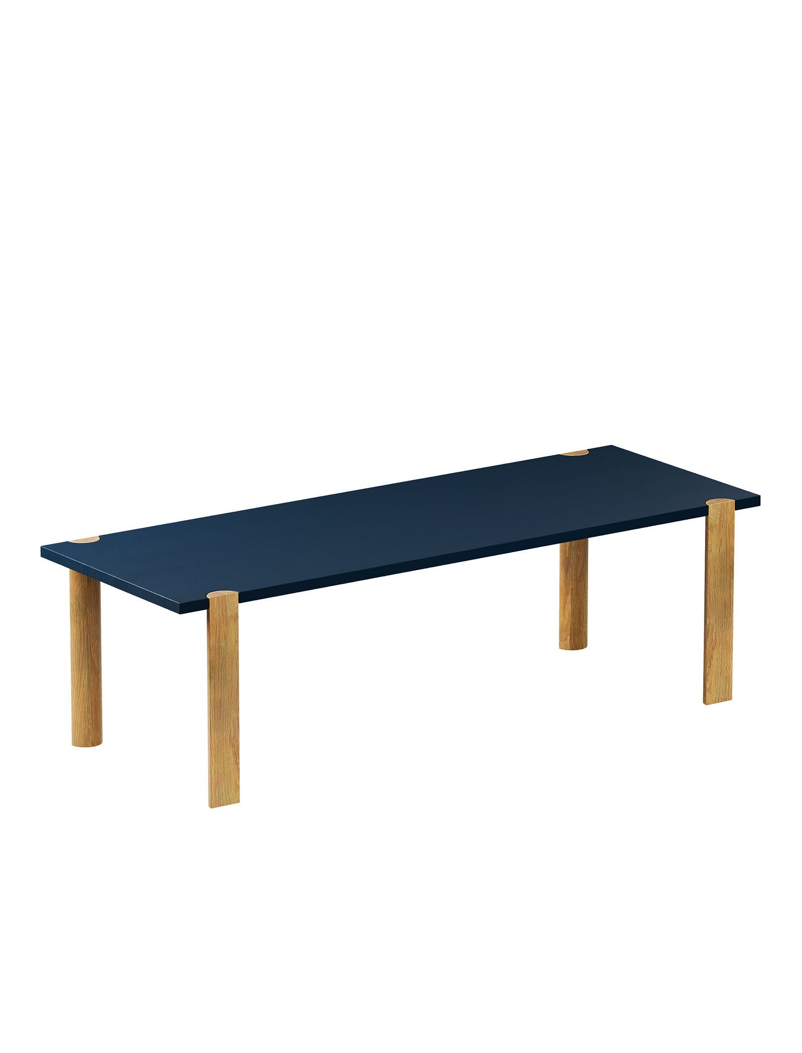 EVERYDAY Table – Color with a navy blue top and four solid wood rounded legs, simple and functional design.