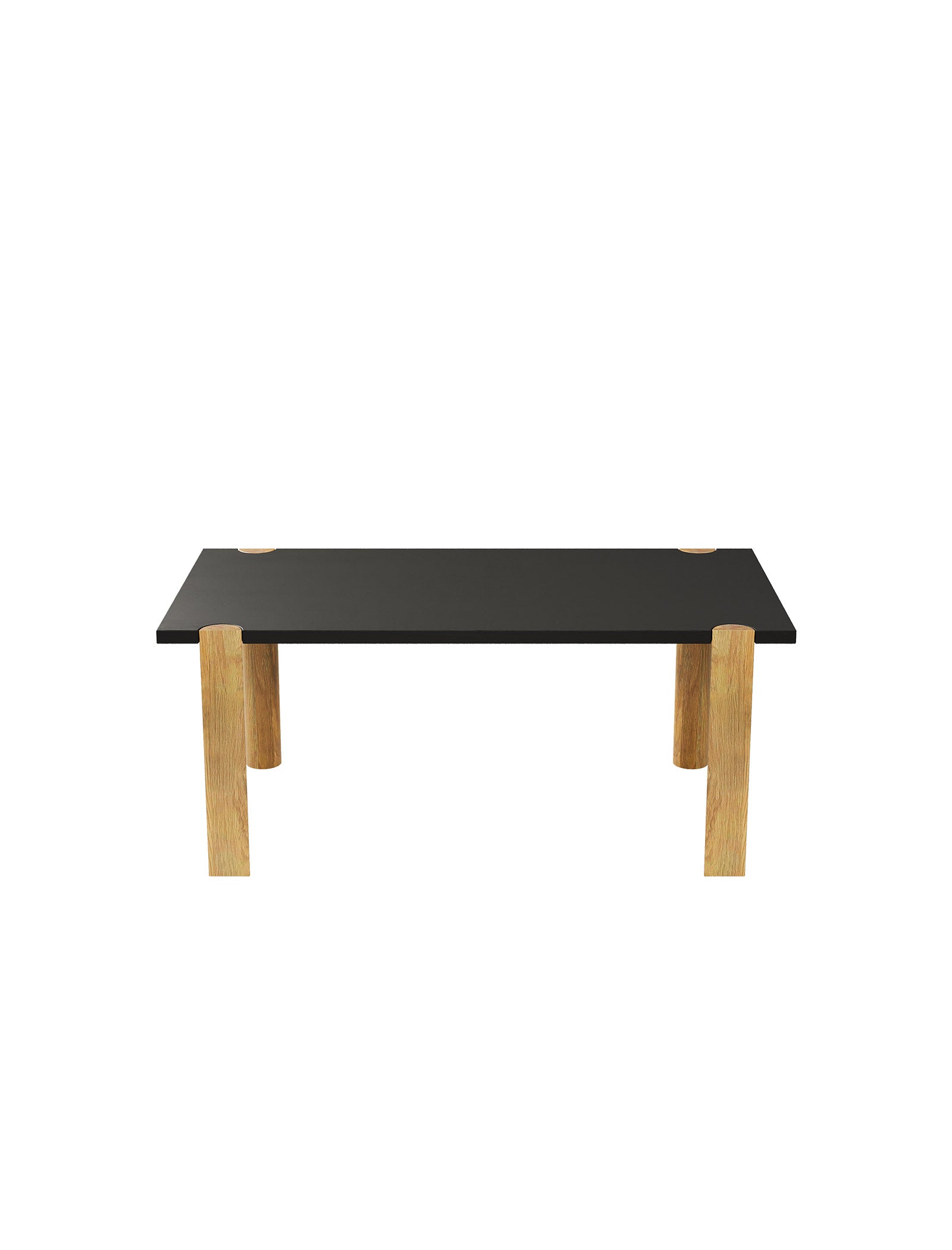 EVERYDAY Table – Color with a solid black tabletop and four rounded wooden legs showcasing natural wood grain.
