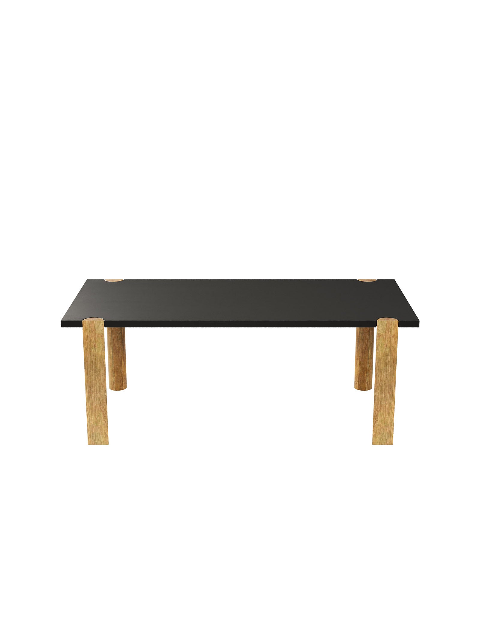 EVERYDAY Table – Color with solid wood legs and black tabletop featuring visible end grain details.