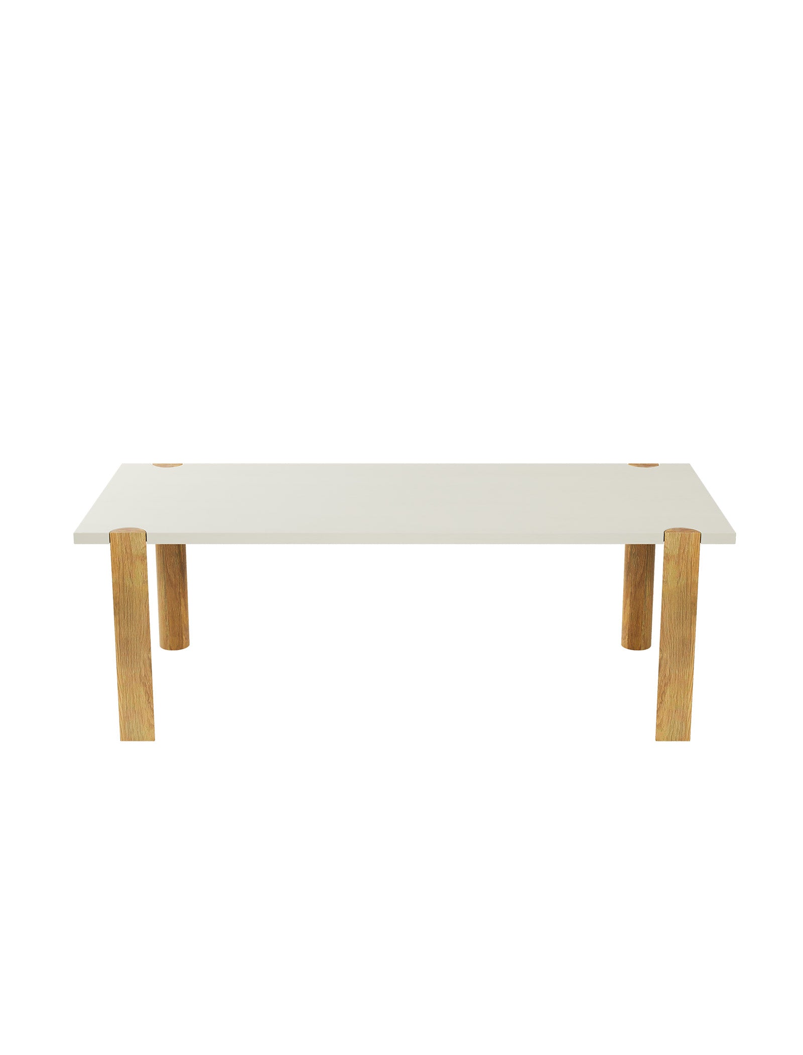 EVERYDAY Table – Color with a white top and solid wood legs featuring visible end grain accents.