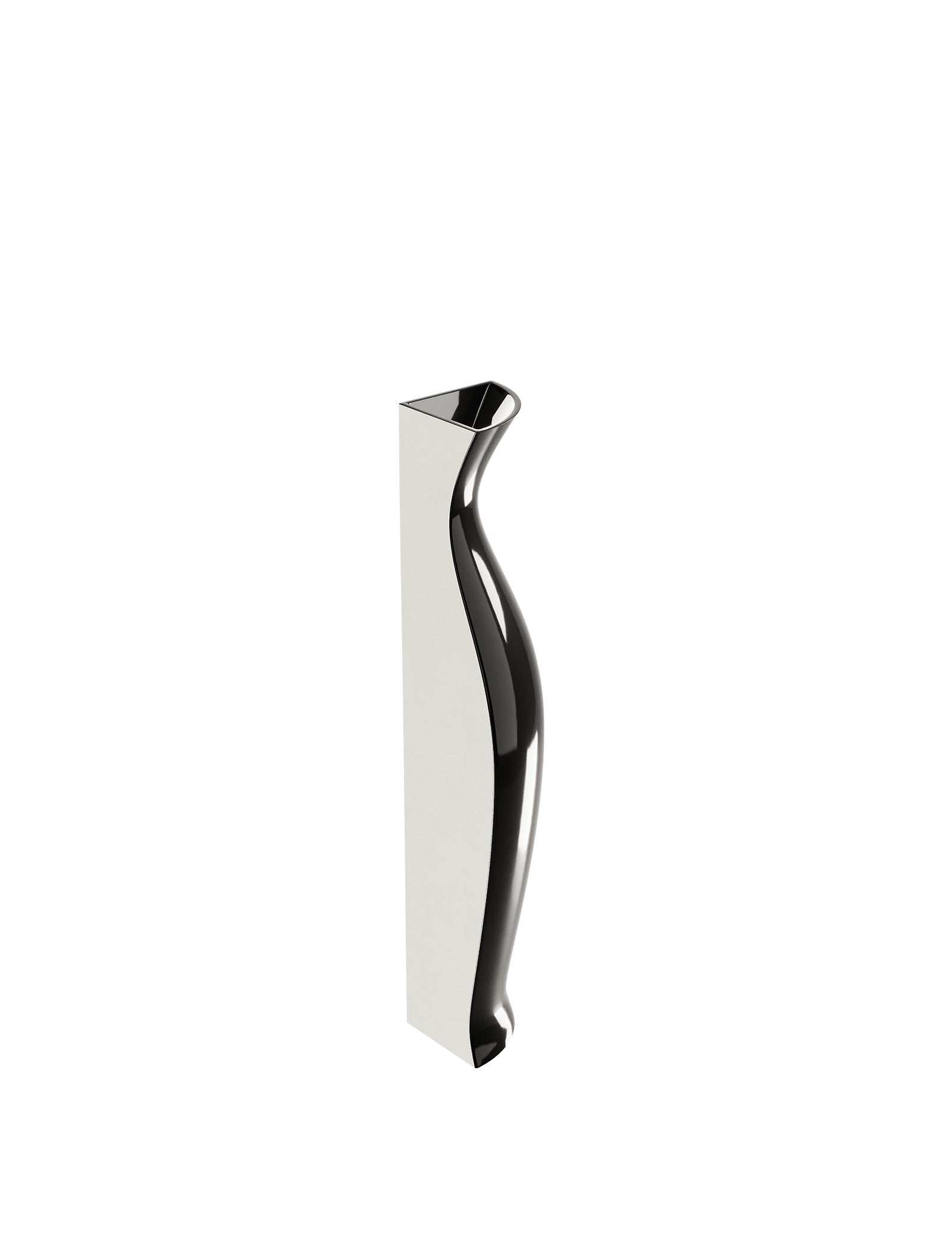 QUATER Vase - One, a sleek black ceramic quarter vase with a unique amphora-inspired curved shape.