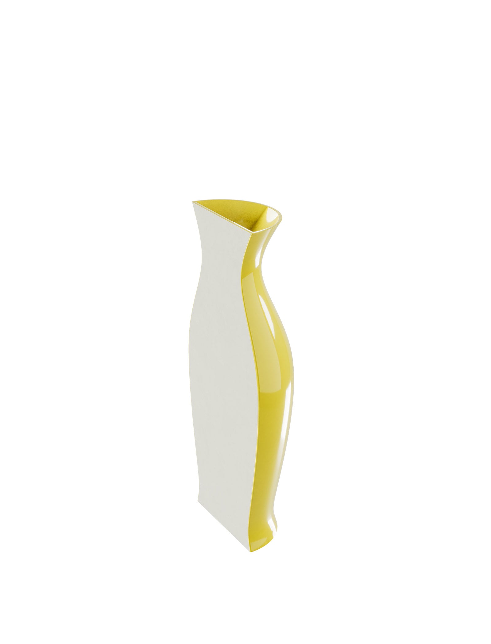 QUATER Vase - Two, a sleek ceramic vase in yellow and white with a unique amphora-inspired quarter design.
