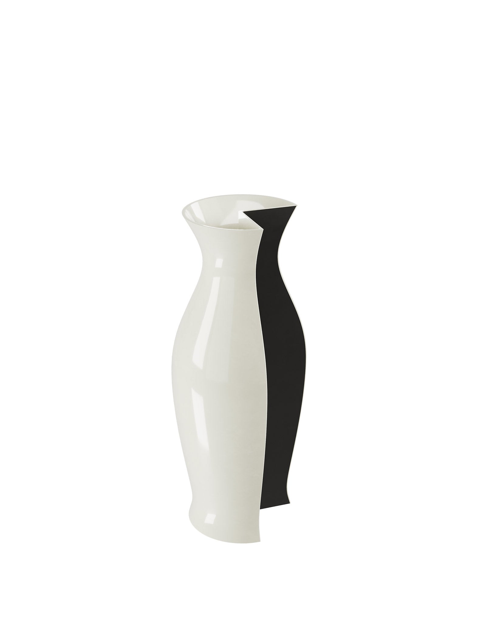 QUATER Vase - Three in white ceramic with a black quarter section, modern amphora-inspired design.