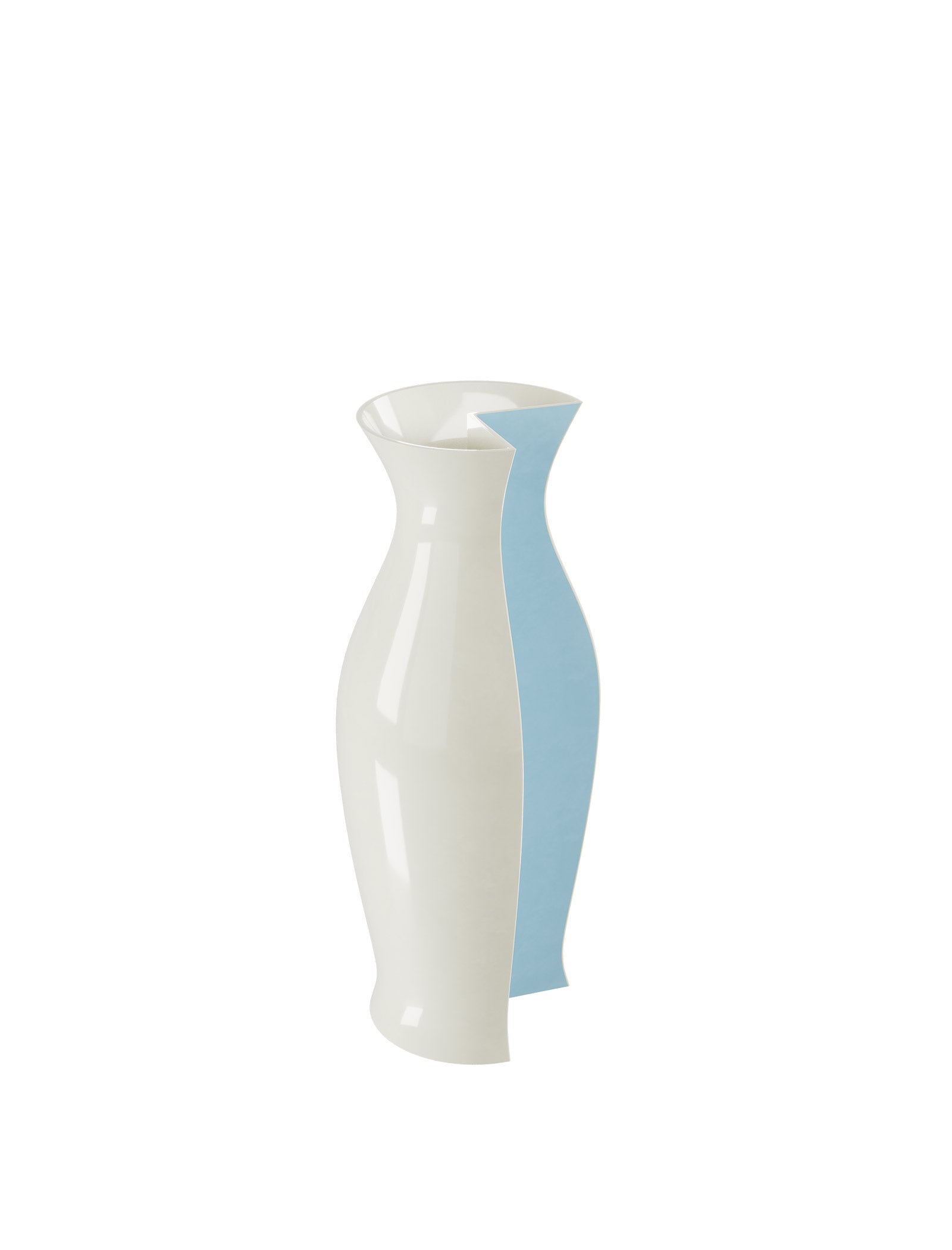 QUATER Vase - Three white and blue ceramic quarter vase with amphora-inspired shape on a white background