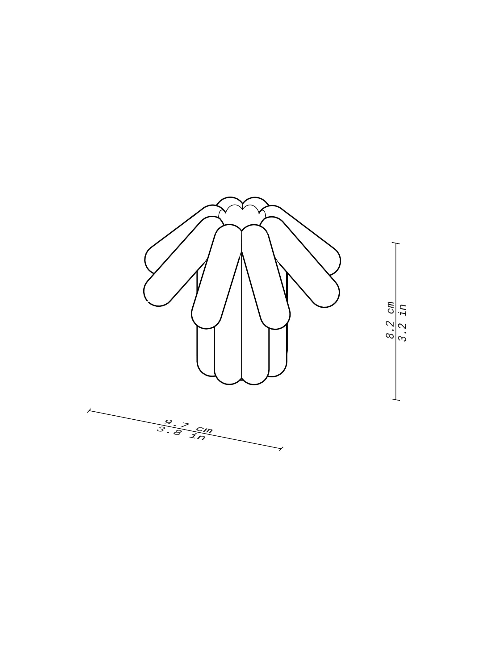 Technical drawing with dimensions of DIGIT ONE Candlestick showing height and width measurements in centimeters and inches.