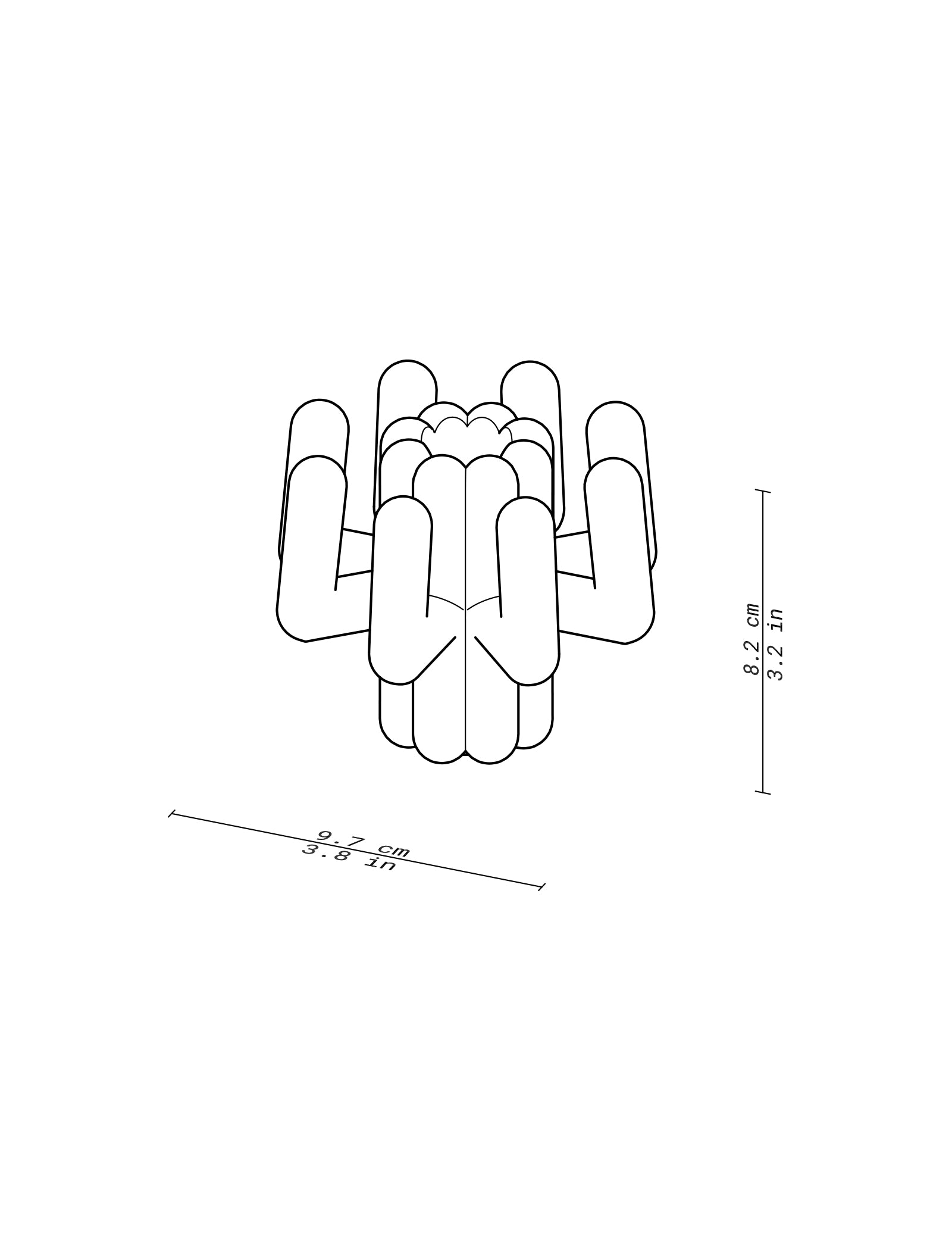 DIGIT FOUR Candlestick technical drawing showing dimensions 9.7 cm width and 8.2 cm height in black outline.
