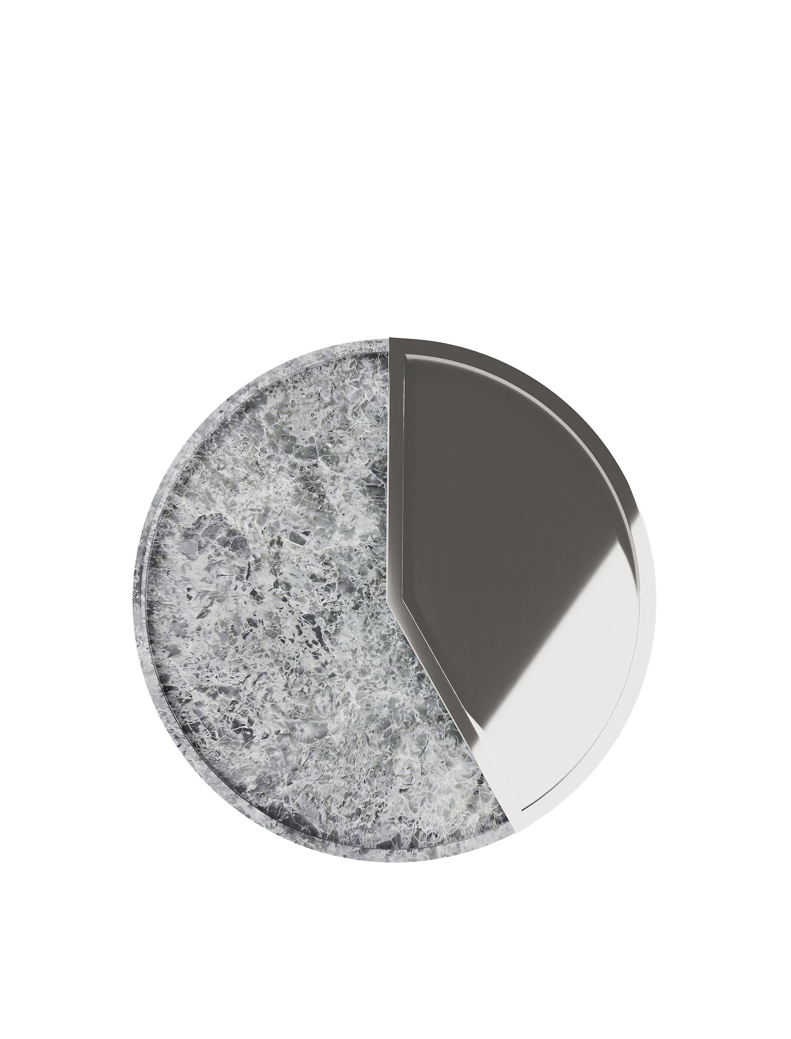 5 O'CLOCK Tray with a round marble base and a lacquered aluminum inlay designed to mark 5pm.