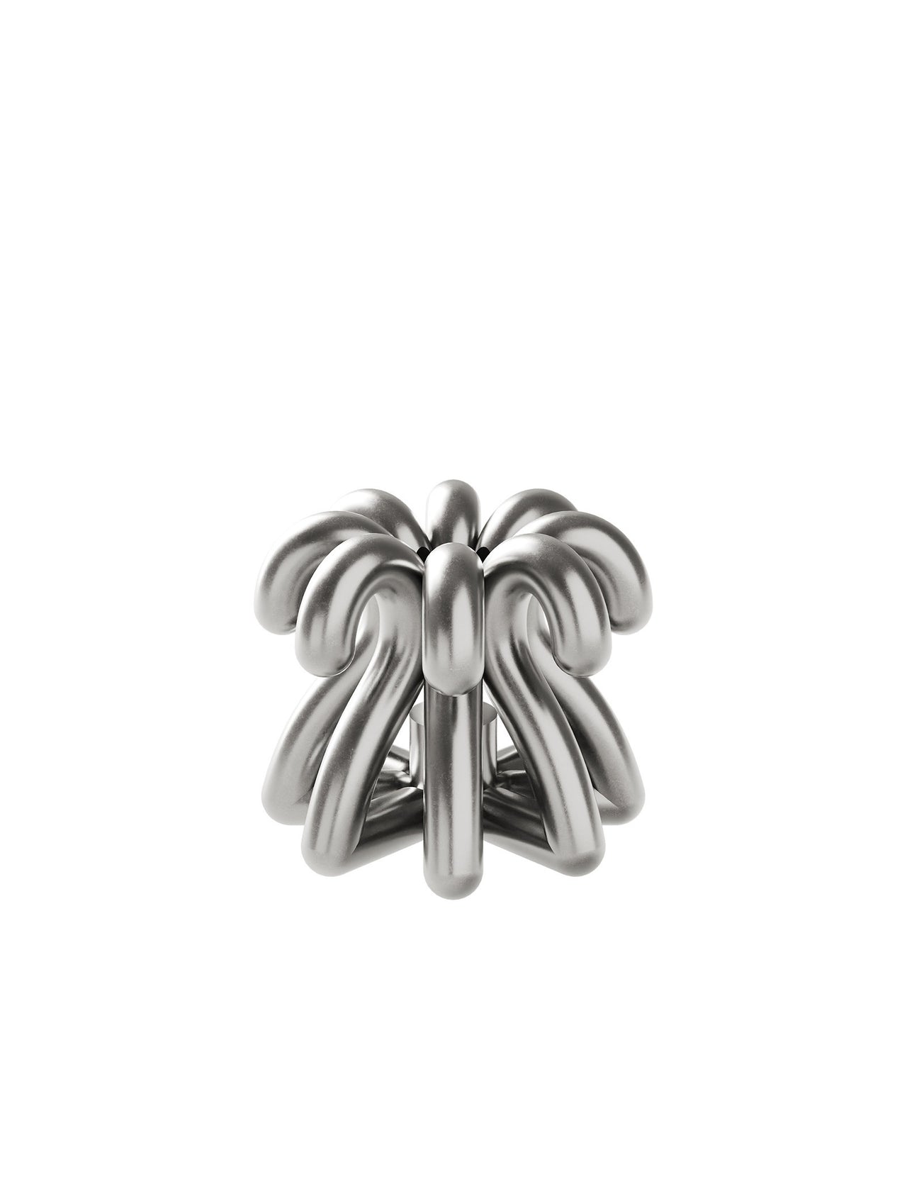 DIGIT TWO Candlestick made of solid raw aluminum with a modern, sculptural, and interconnected design.