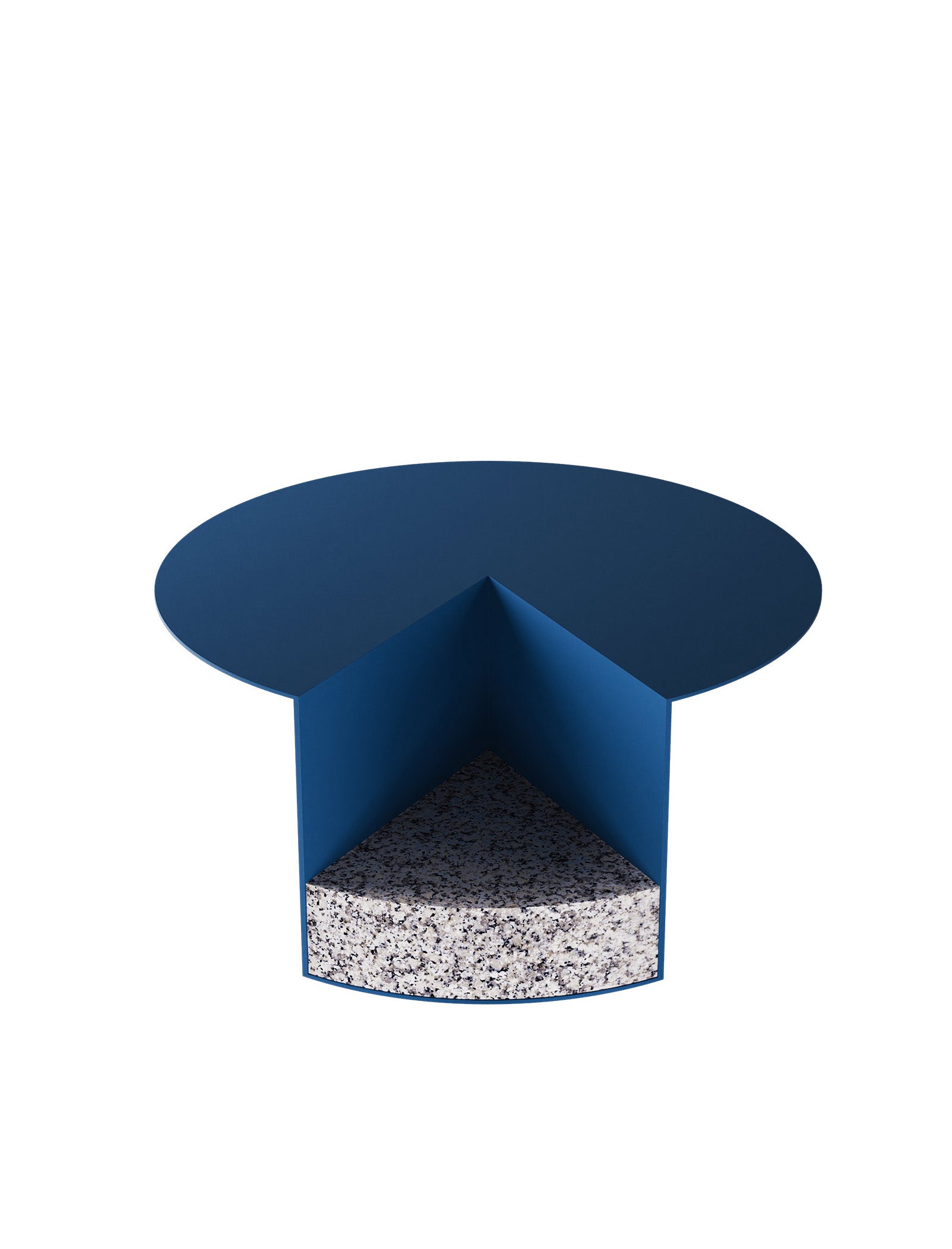 PAC Side Table - 450 with round aluminum top and solid granite base in modern blue design.