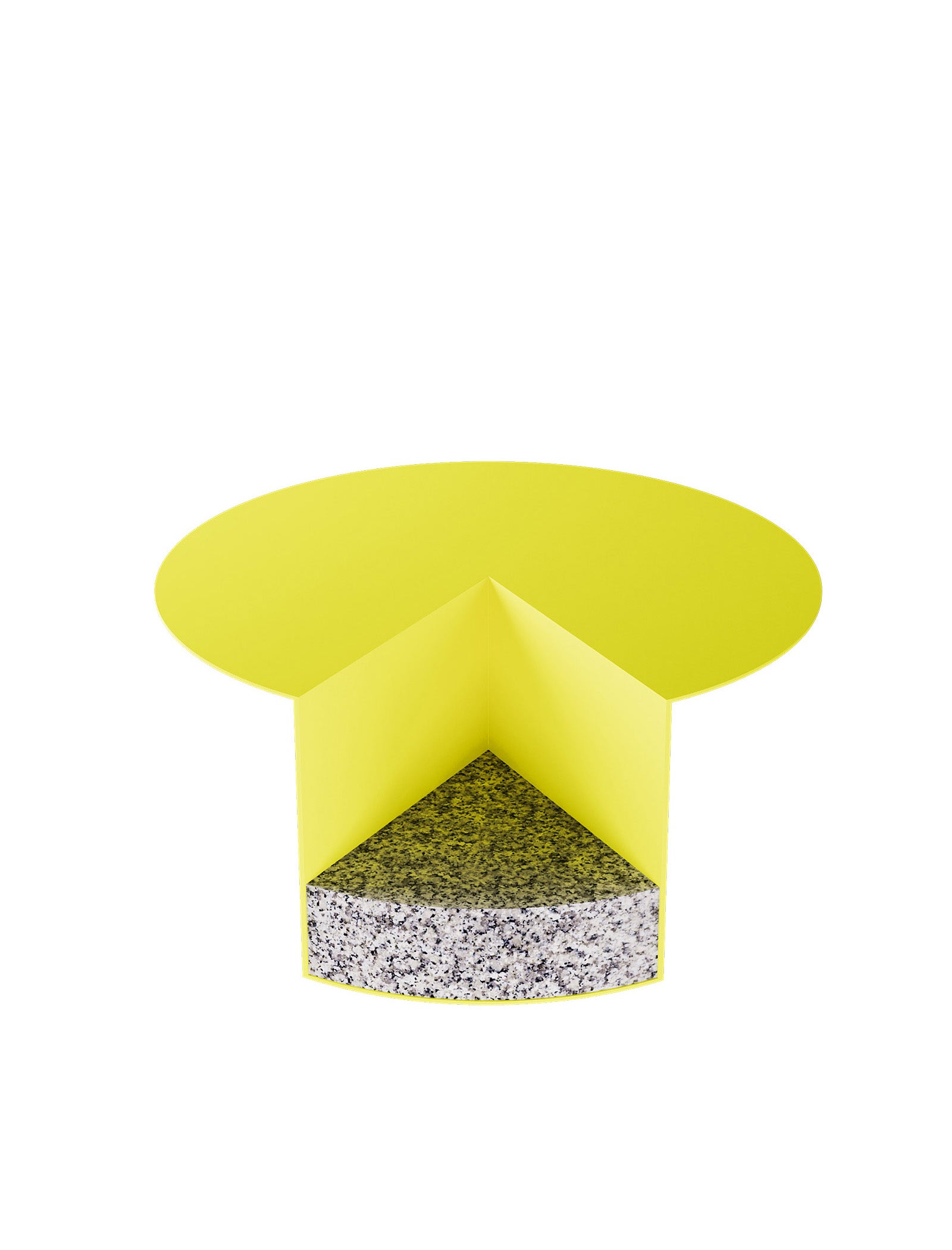 PAC Side Table 450 with a round yellow aluminum top and a solid granite base in a modern design.