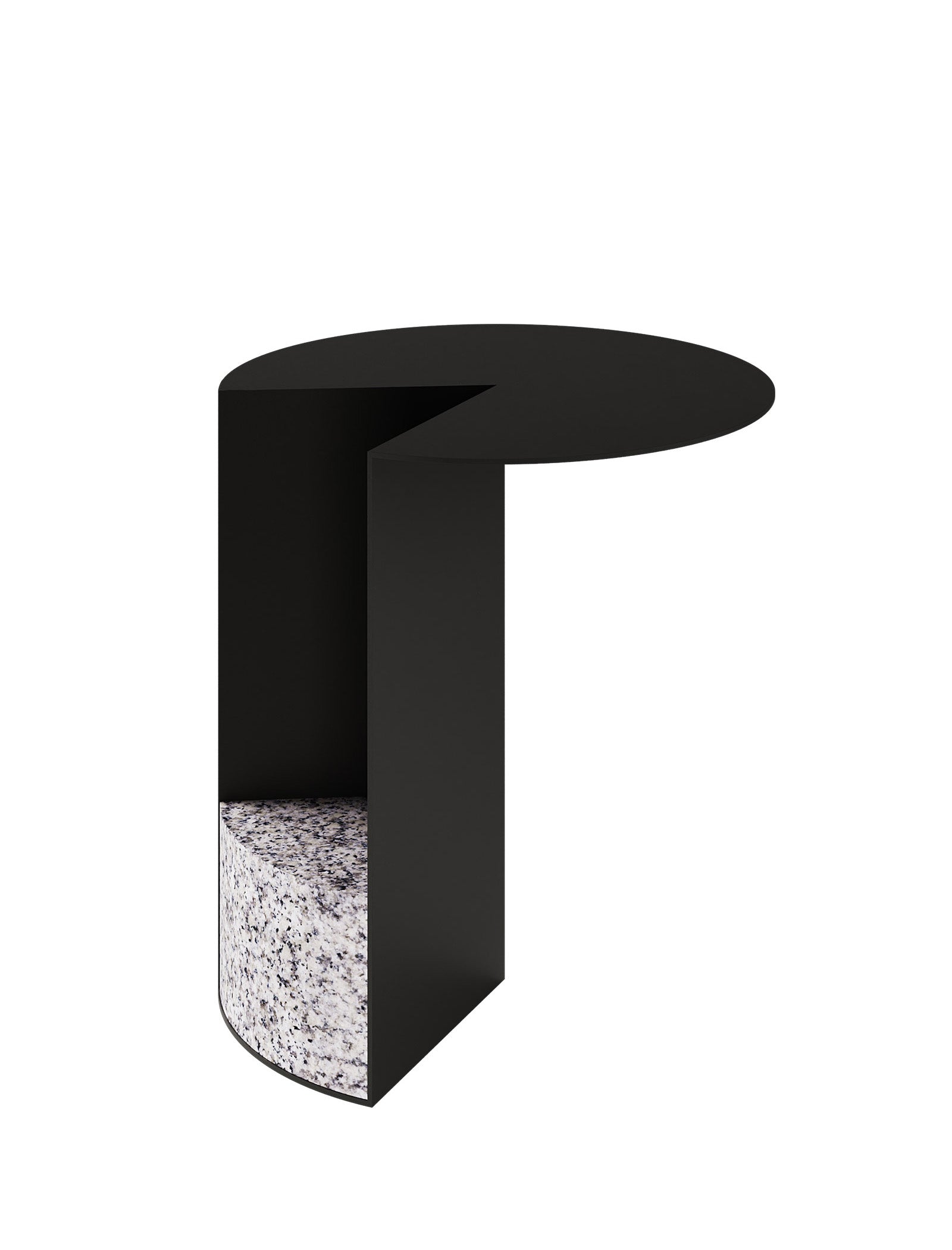 PAC Side Table - 700 with a round black aluminum top and a solid granite base in a modern minimalist design.