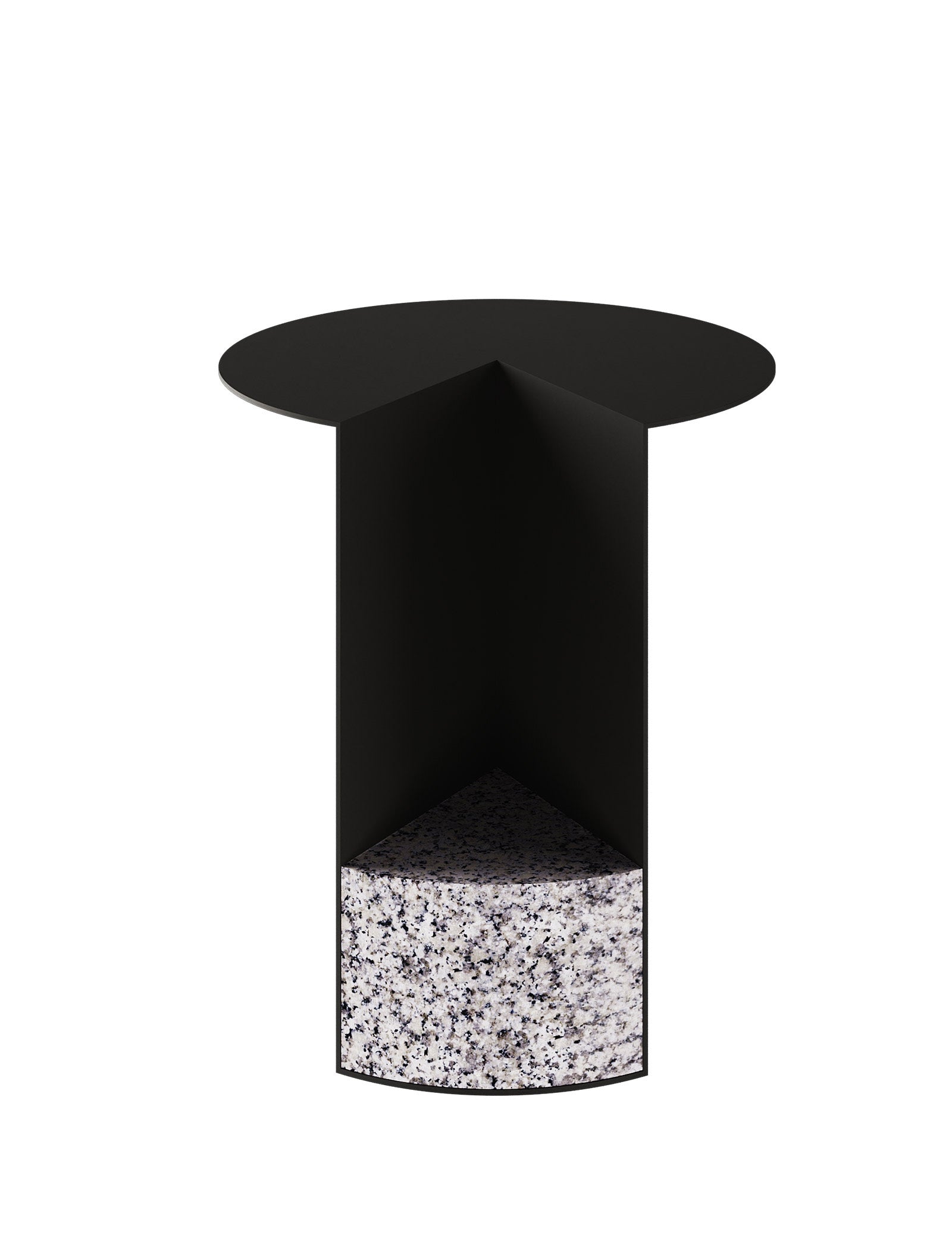 PAC Side Table - 700 with round aluminum top and solid granite base in a modern black and white design.