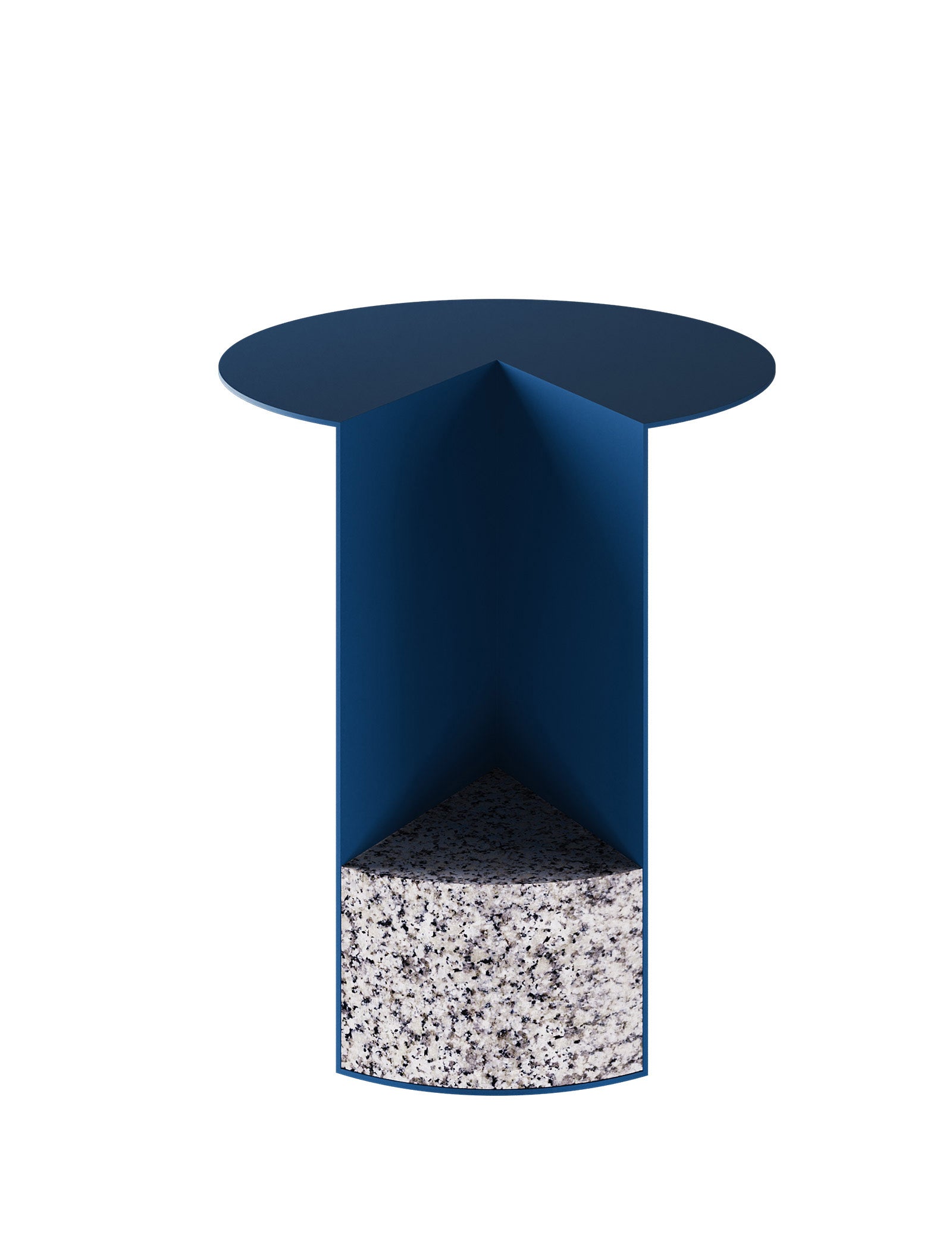 PAC Side Table - 700 with round blue aluminum top and solid granite base, modern minimalist design.