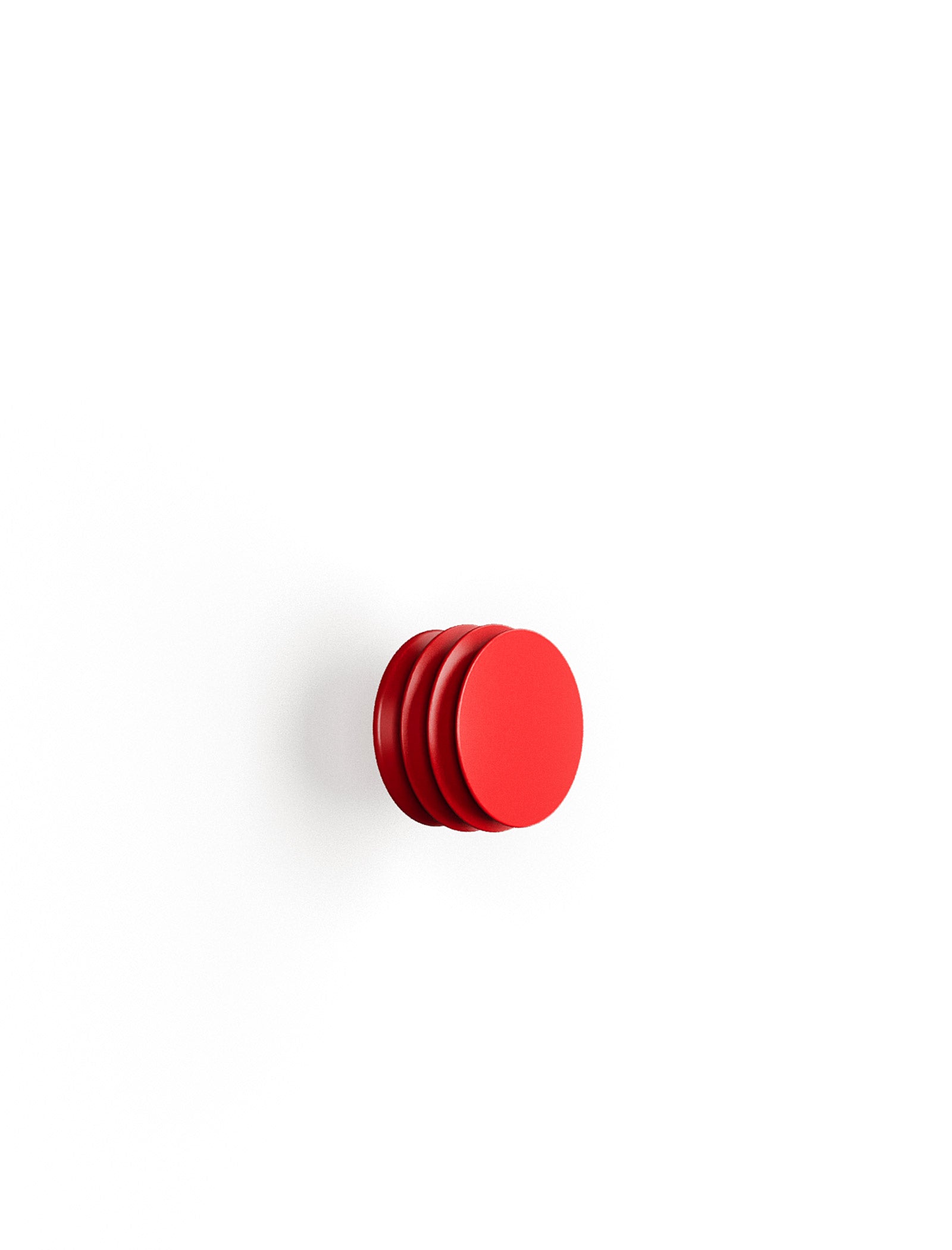 ACCORDION Hook - S1 in red, circular layered design, functional and sculptural wall hook for jackets and bags.