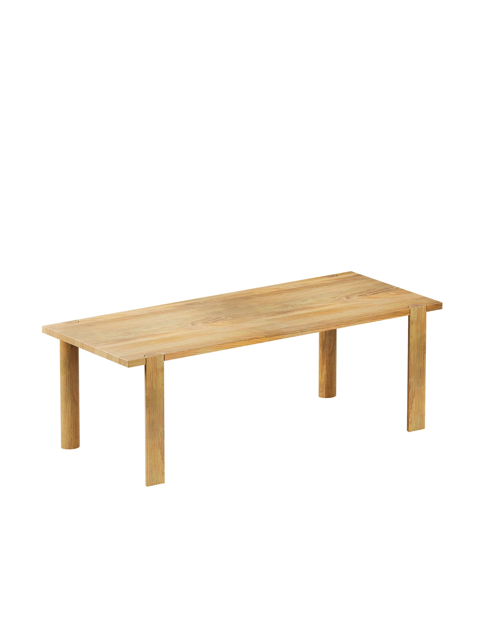 EVERYDAY Table made of solid wood with four rounded legs, natural finish, simple and durable design for everyday use.