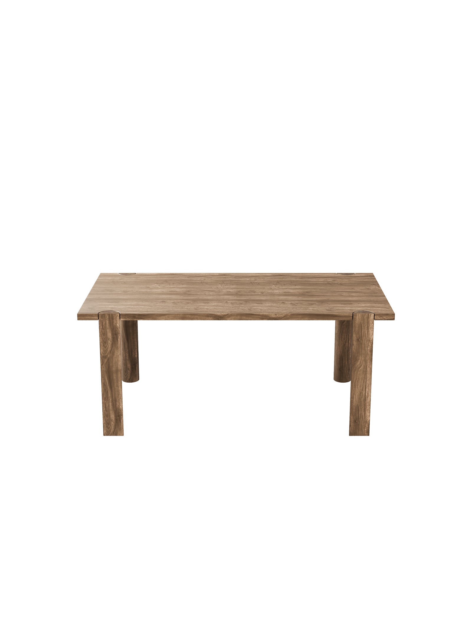 EVERYDAY Table made of solid wood with four rounded legs and a natural wood finish tabletop.